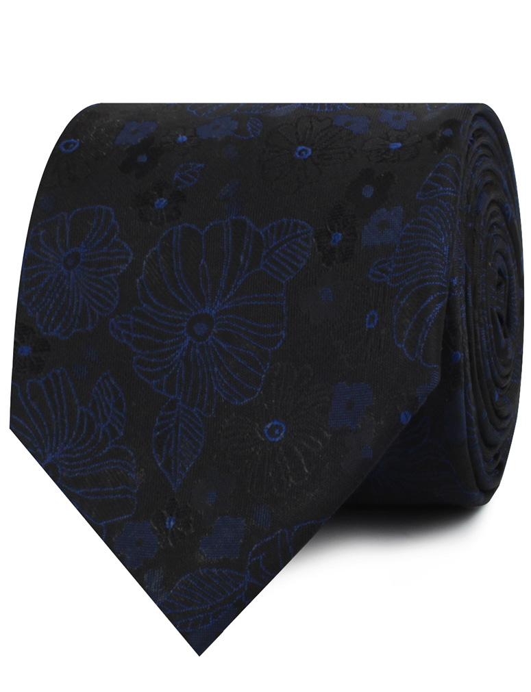 Asagao Midnight Blue-Black Floral Necktie