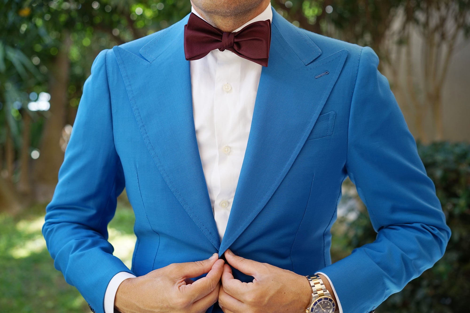 Garnet Wine Burgundy Weave Self Bow Tie