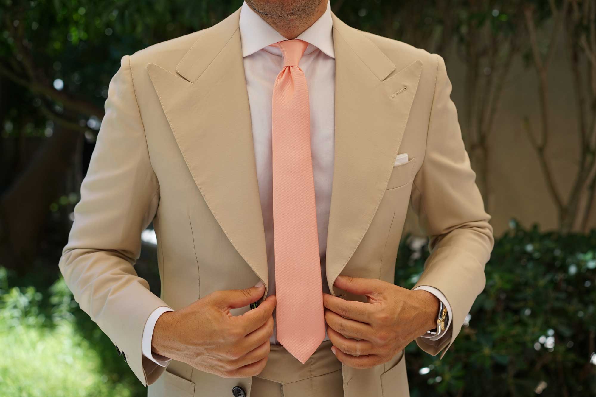 Salmon Frosty Pink Twill Skinny Tie