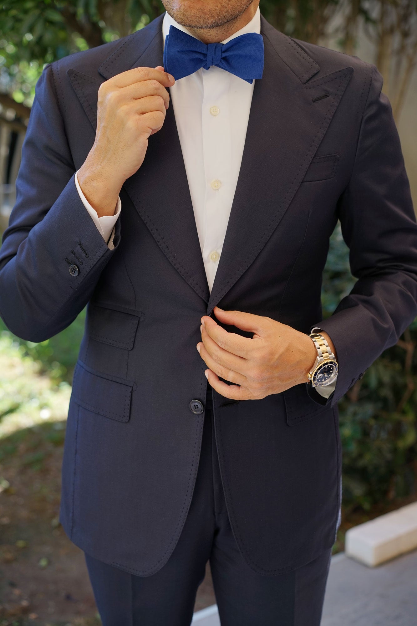 Cobalt Blue Linen Self Bow Tie