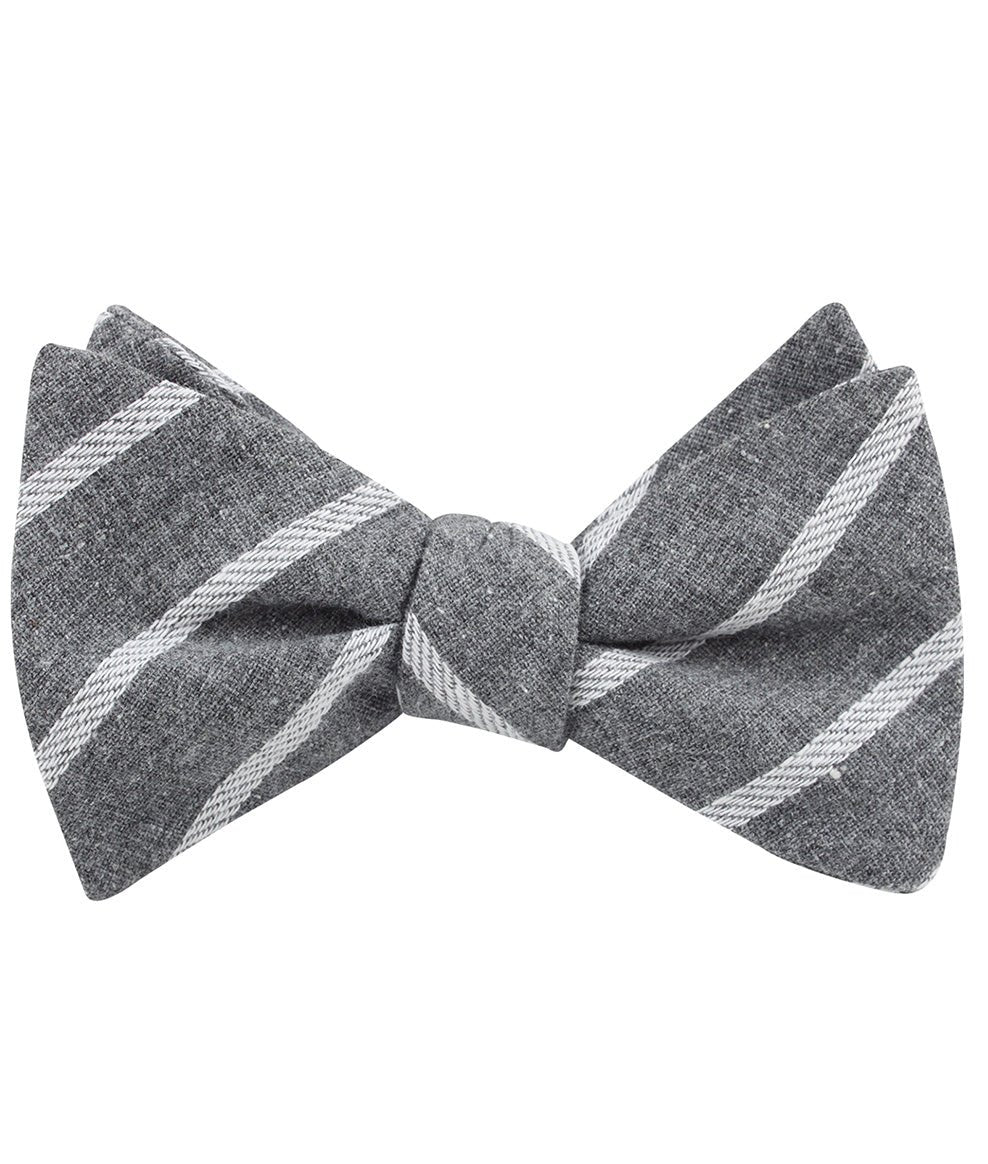 Galileo Pewter Grey Striped Linen Self Bow Tie