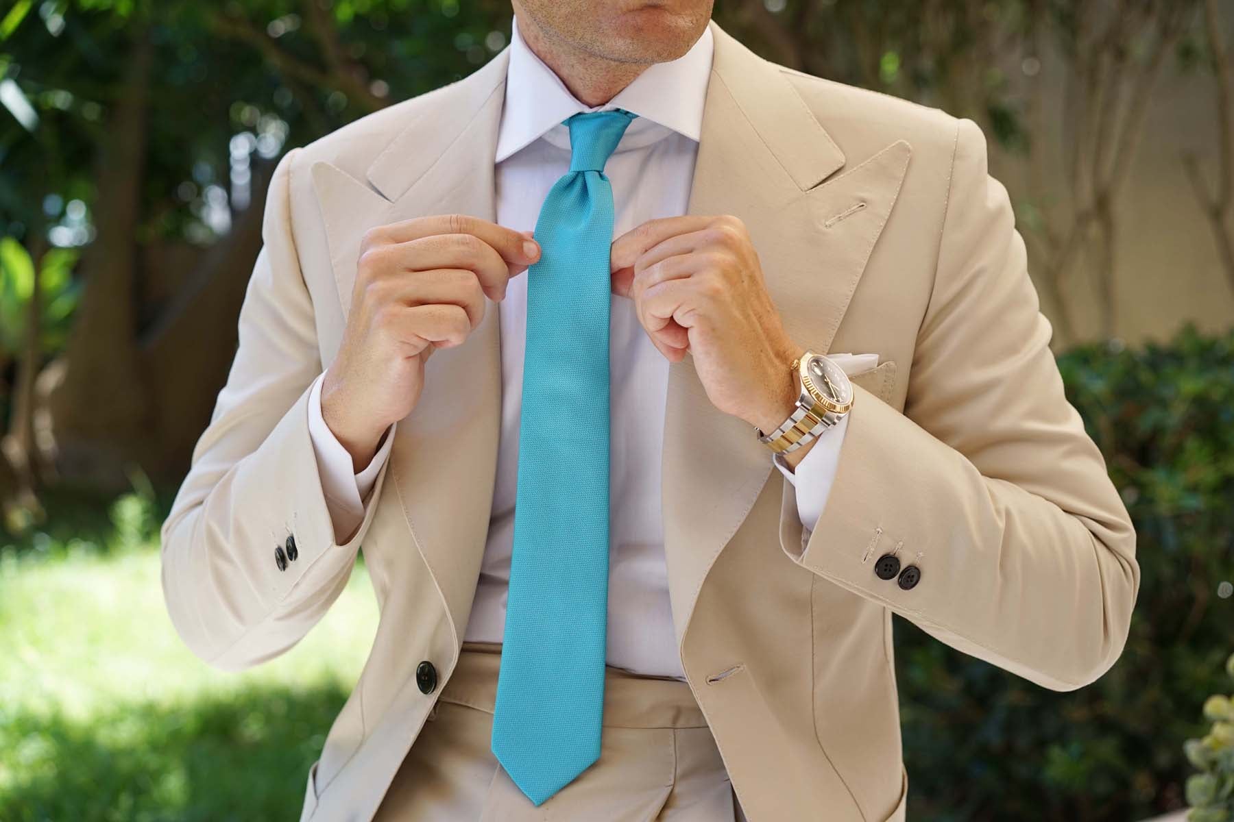 Aqua Blue Malibu Weave Skinny Tie