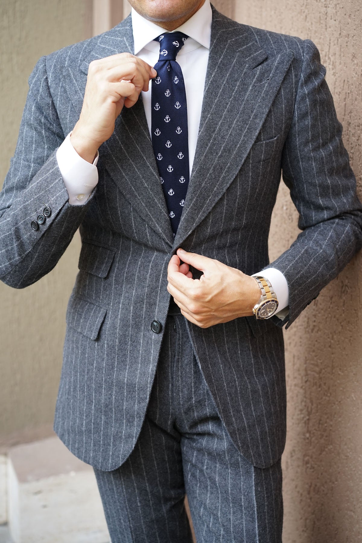 Navy Blue OTAA Anchor Knitted Tie