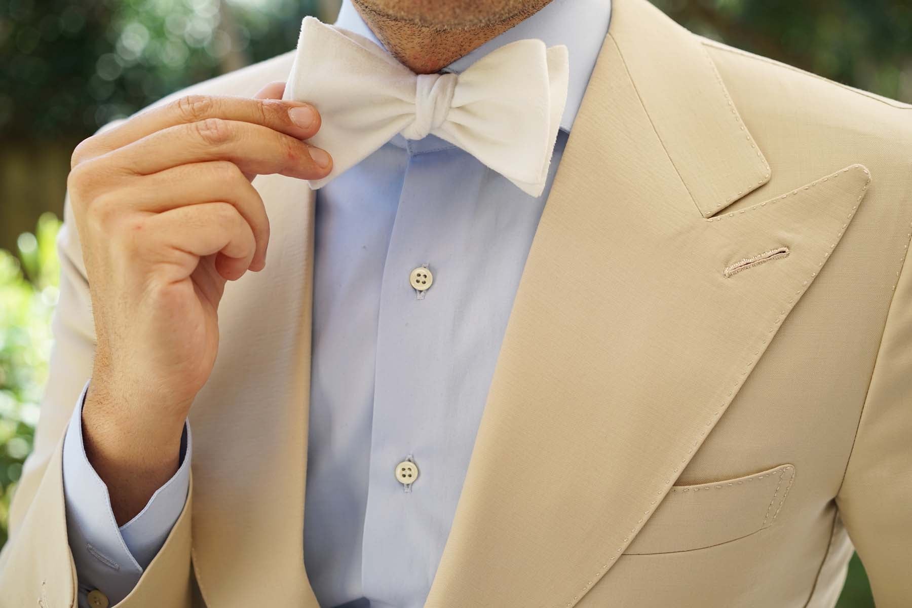 White Velvet Self Bow Tie