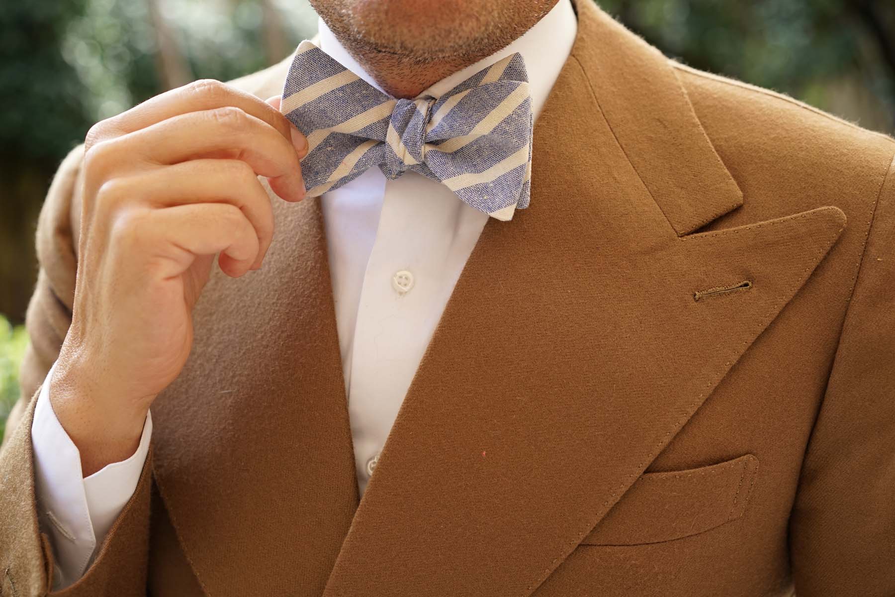 Blue Bodrum Linen Chalk Stripe Self Bow Tie