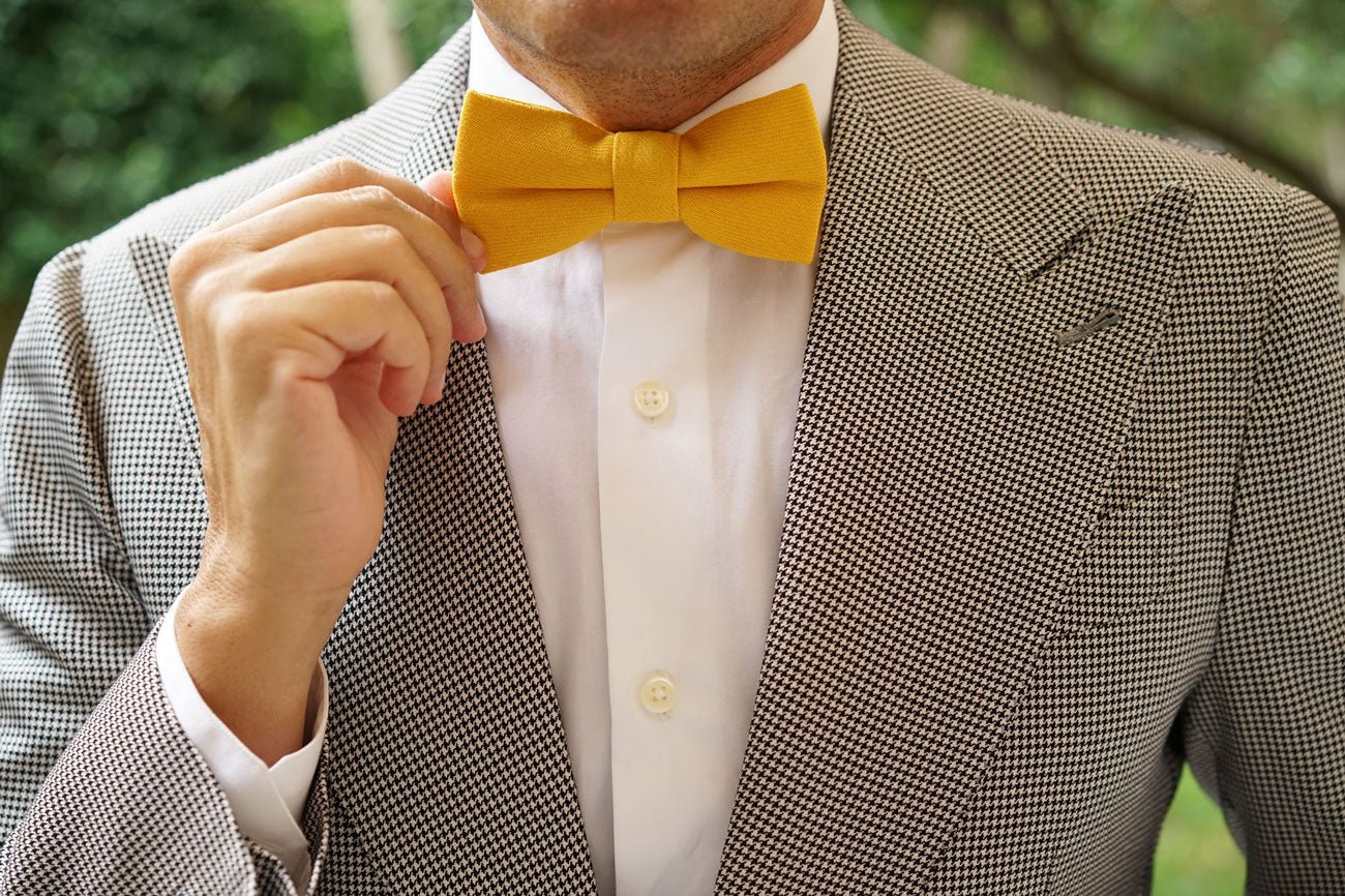 Sunflower Yellow Chevron Linen Bow Tie