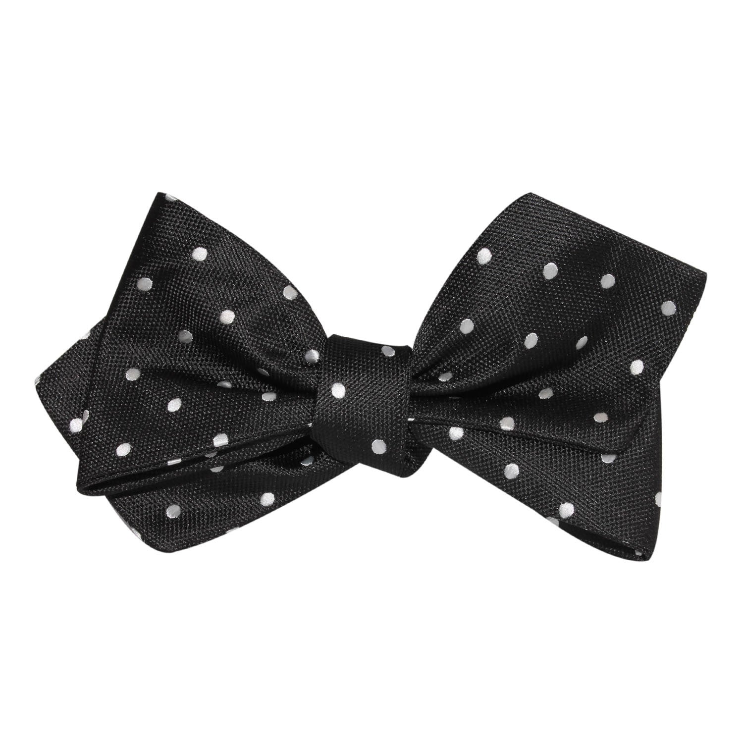 Coal Black with White Polka Dots Self Tie Diamond Tip Bow Tie