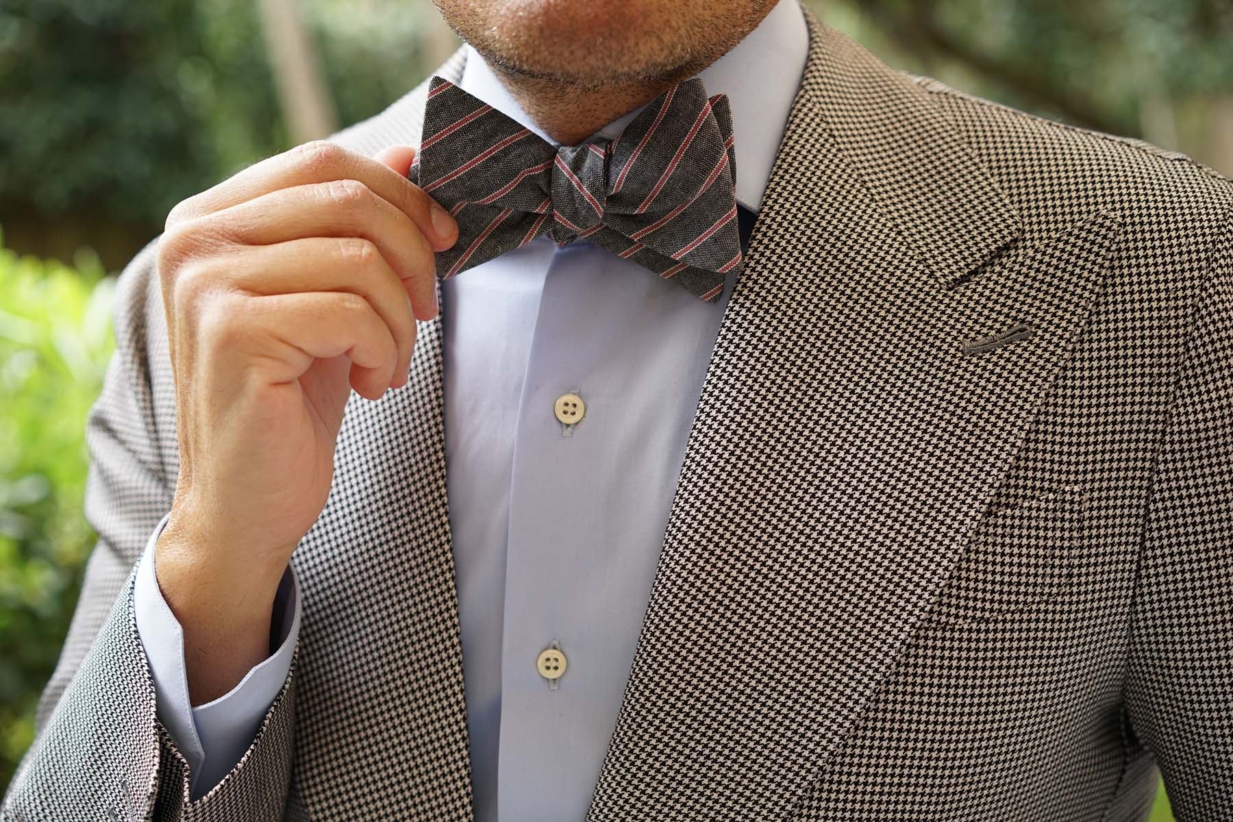 Cherry Red Pinstripe Self Bow Tie