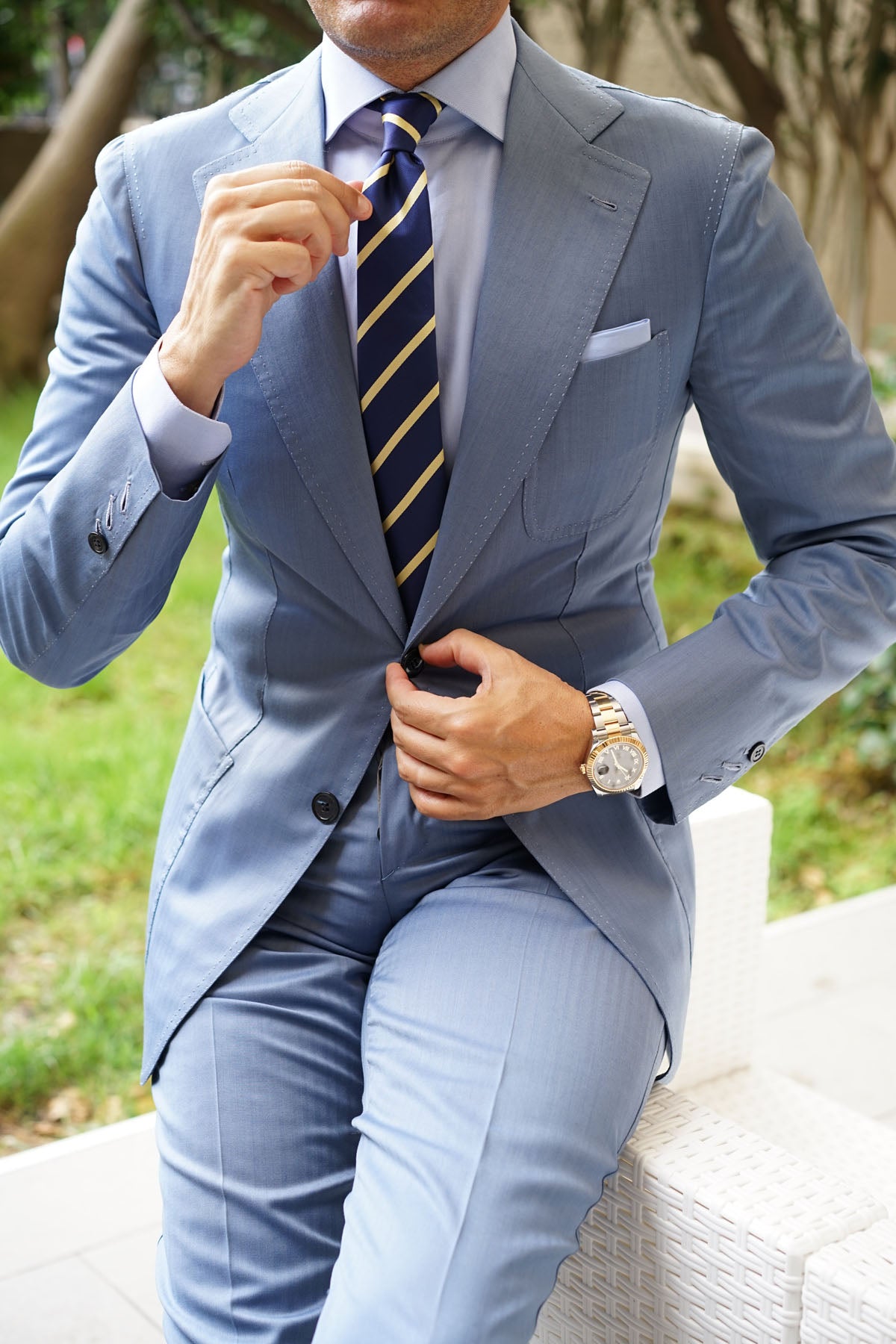 Navy Blue with Yellow Stripes Skinny Tie