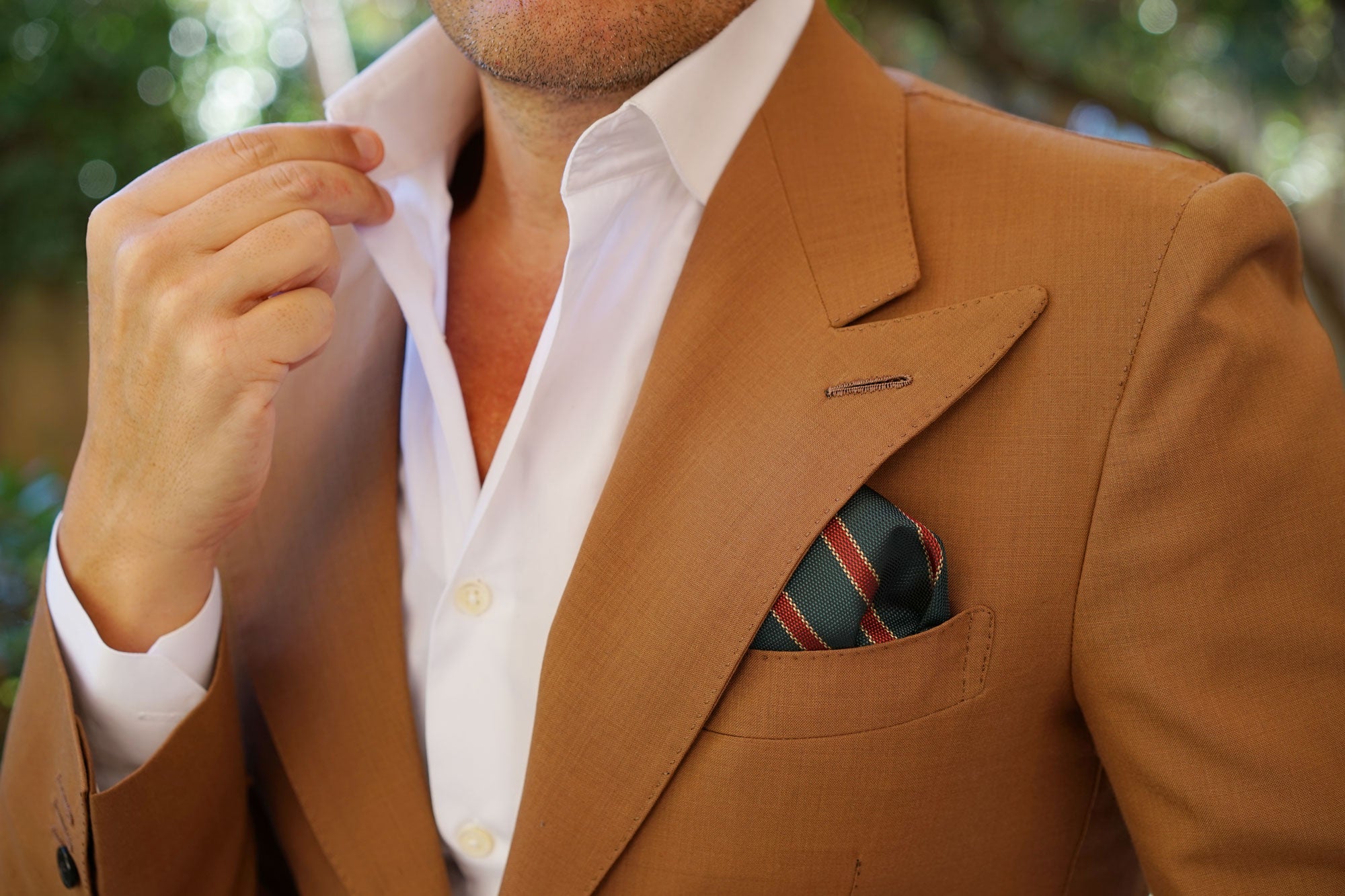 Canterbury Green with Royal Red Stripes Pocket Square