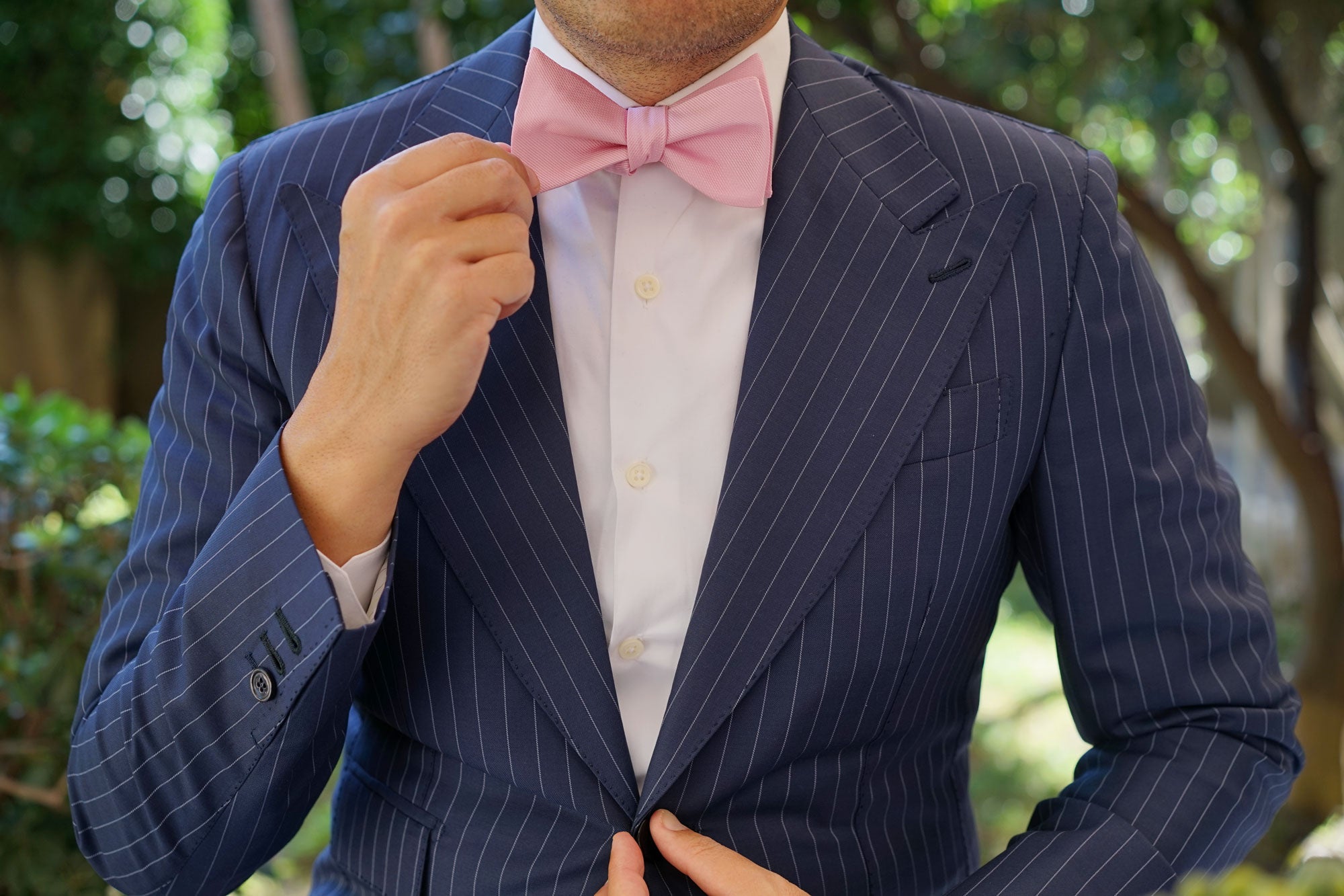 Tickled Pink Weave Self Bow Tie