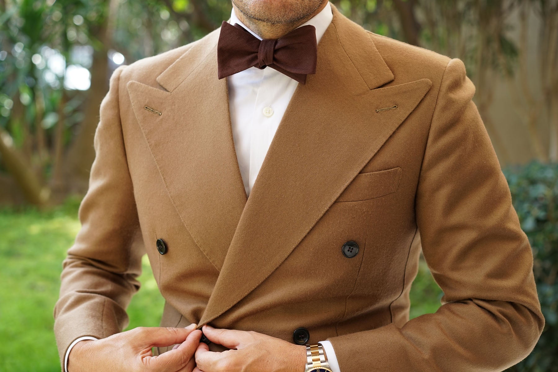 Walnut Brown Slub Linen Self Bow Tie