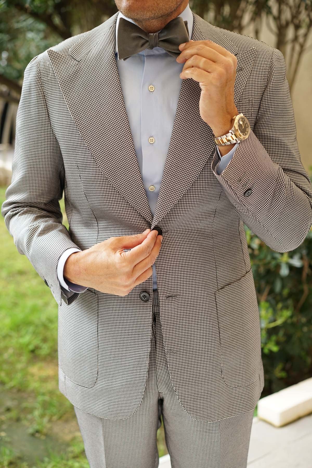 Grey Velvet Self Bow Tie