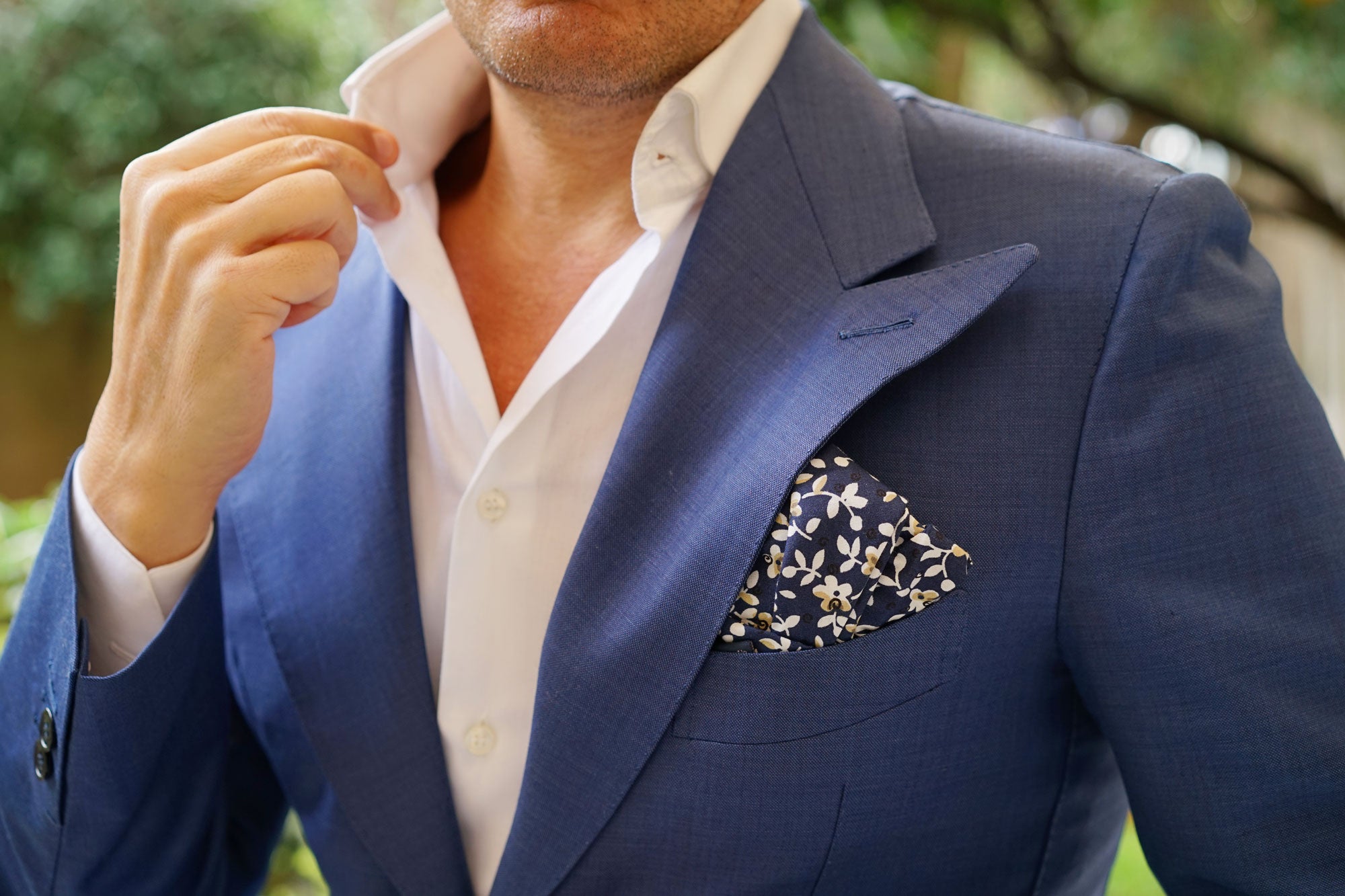 Yukata Navy Blue Floral Pocket Square