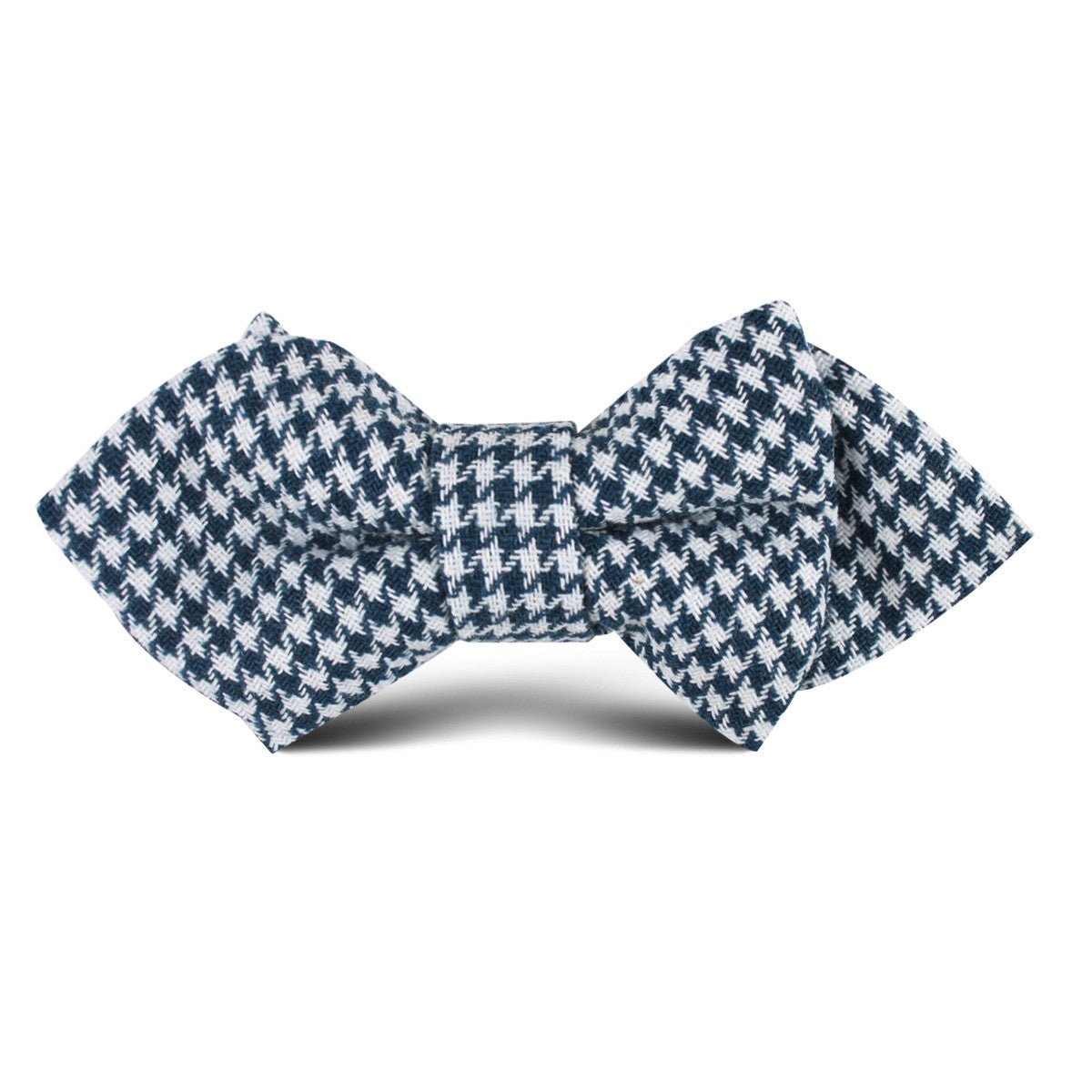 Blue Houndstooth Raw Linen Kids Diamond Bow Tie