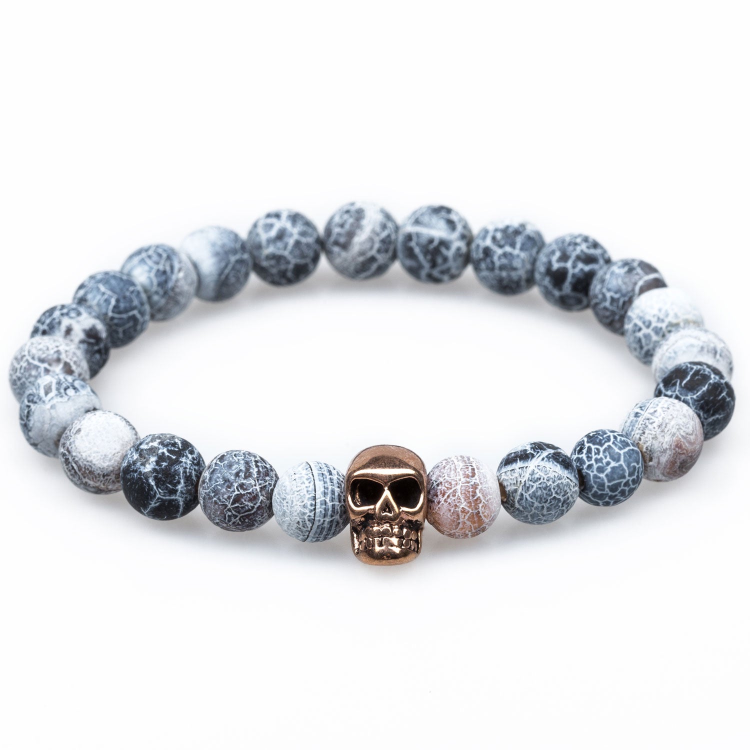 Stone Agate Rose Gold Skull Bracelet