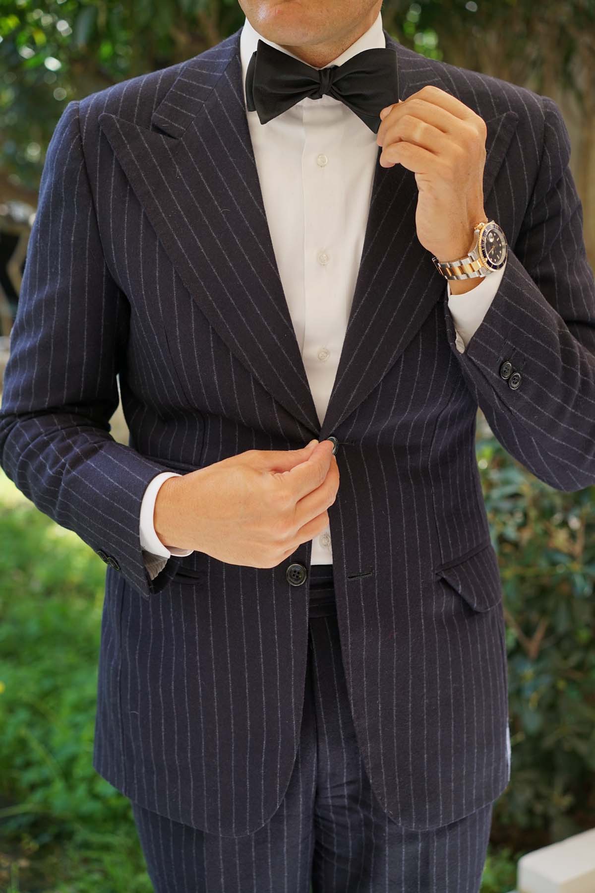 Onyx Black Herringbone Self Bow Tie