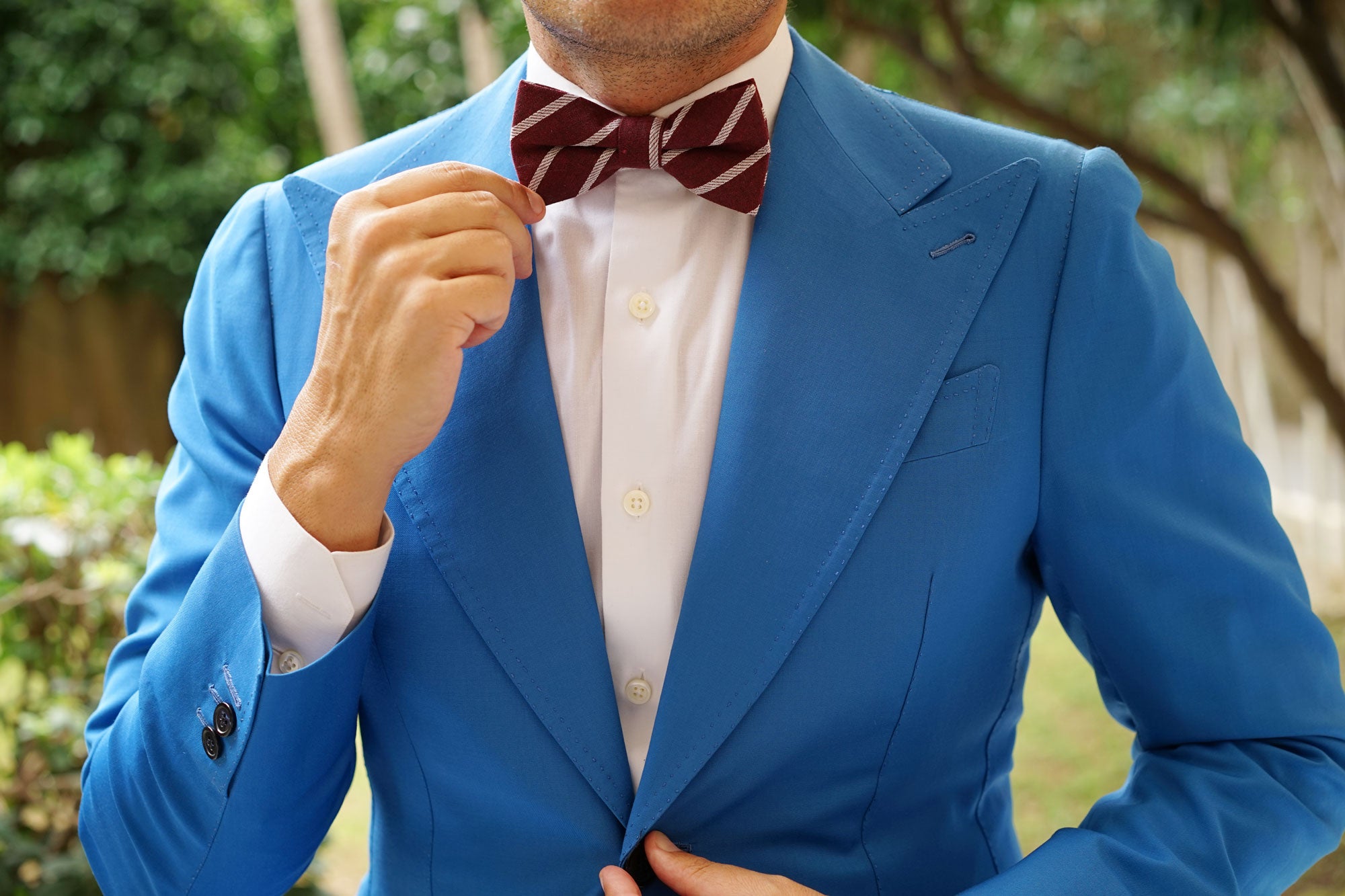 Columbus Burnt Burgundy Stripe Linen Bow Tie