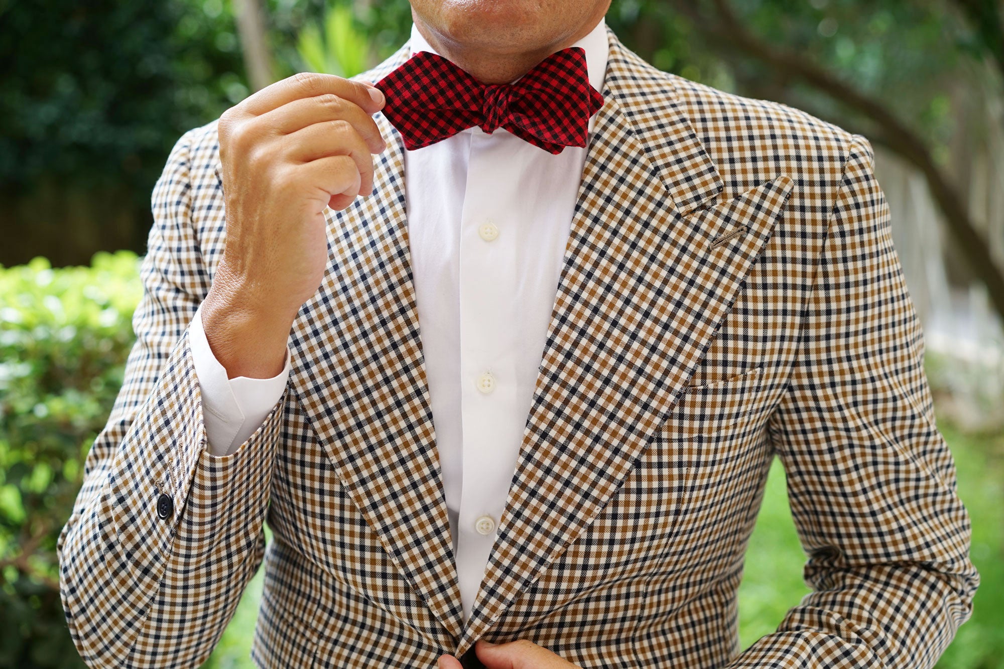 Red Belfast Gingham Diamond Self Bow Tie