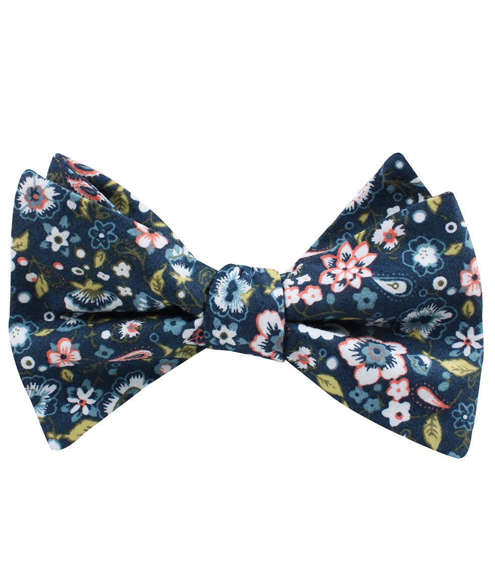 Mediterranean Midnight Blue Floral Self Bow Tie