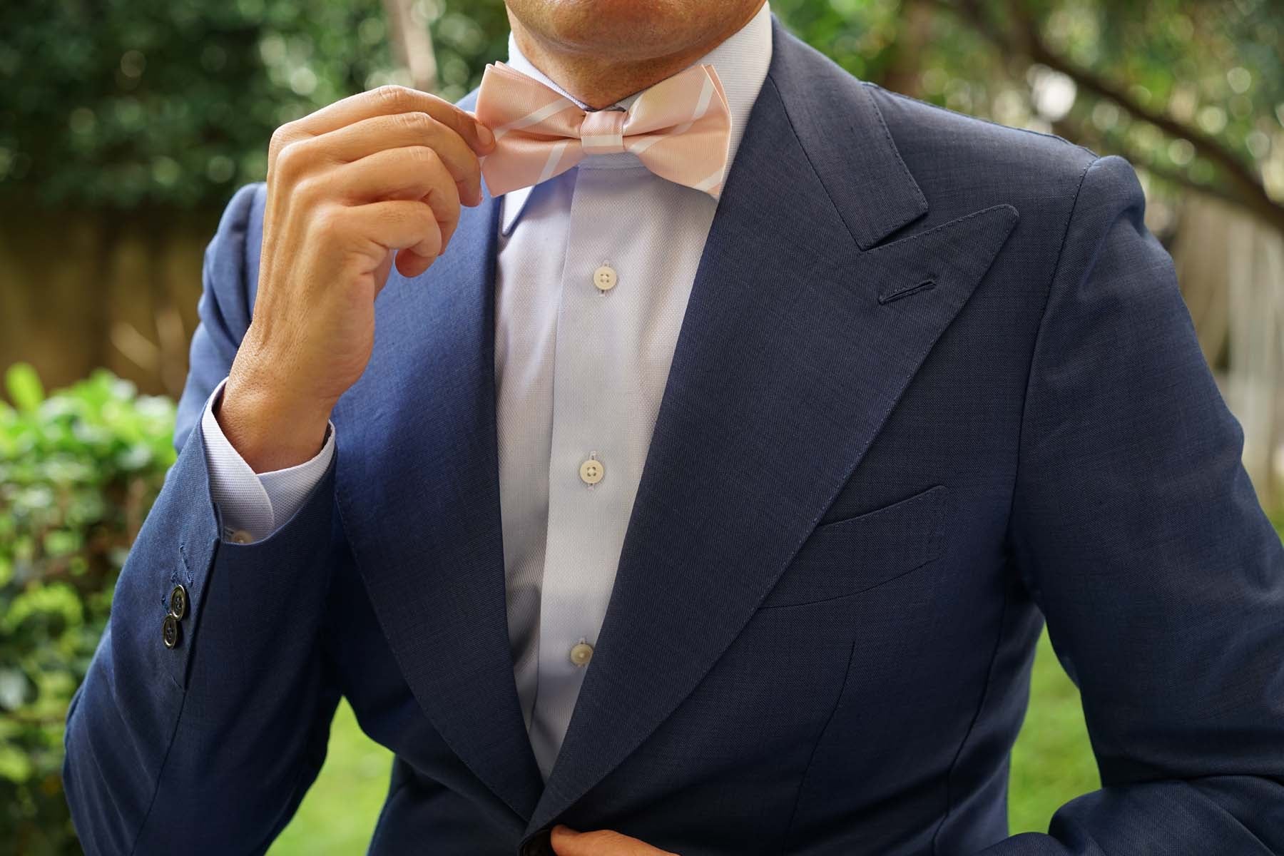 Blush Pink Striped Bow Tie