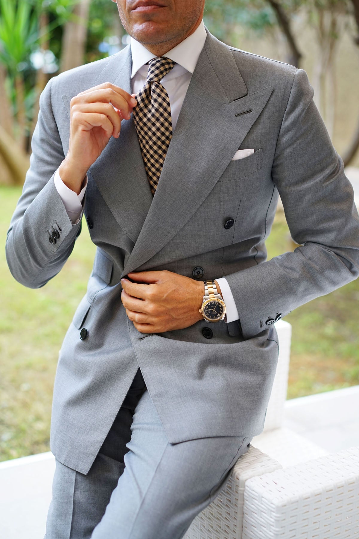 Khaki Black Gingham Blend Tie