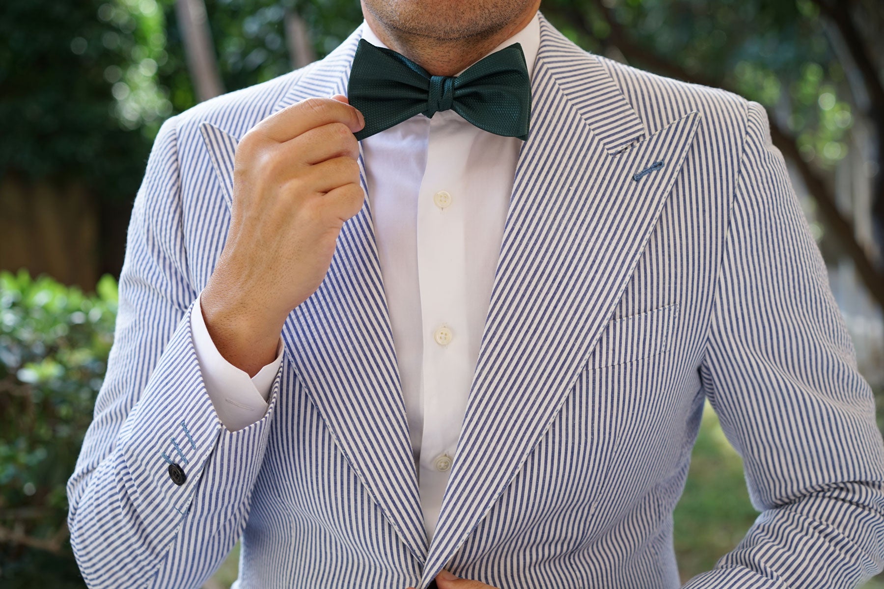 Dark Green Basket Weave Self Bow Tie