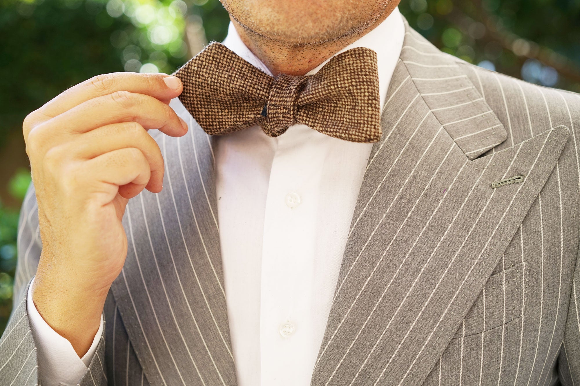 Brown Caramel English Wool Diamond Self Bow Tie