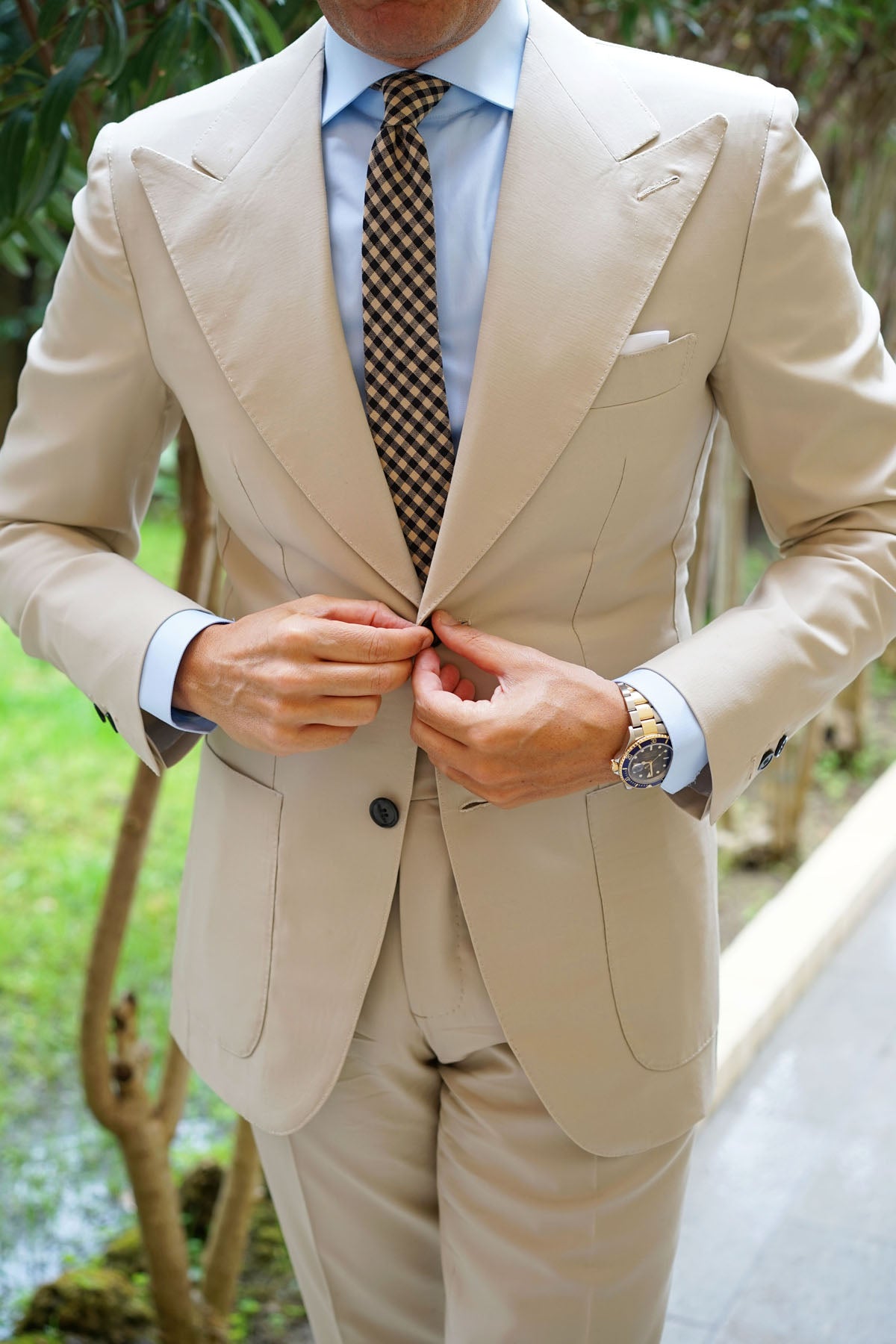 Khaki Black Gingham Blend Skinny Tie