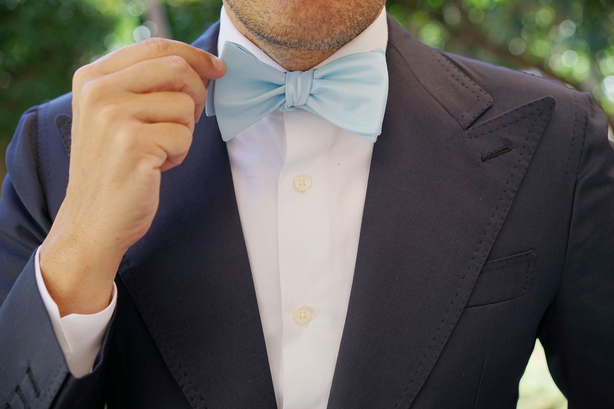 Powder Blue Satin Self Bow Tie