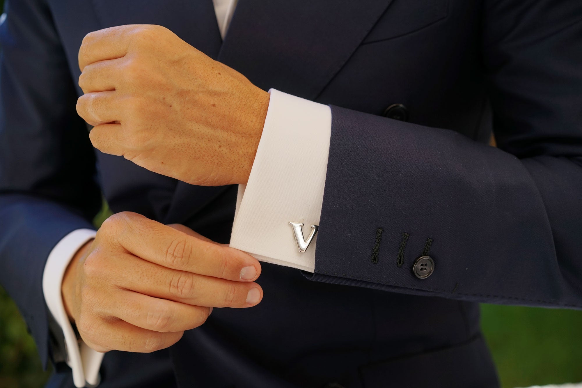 Letter V Silver Cufflinks