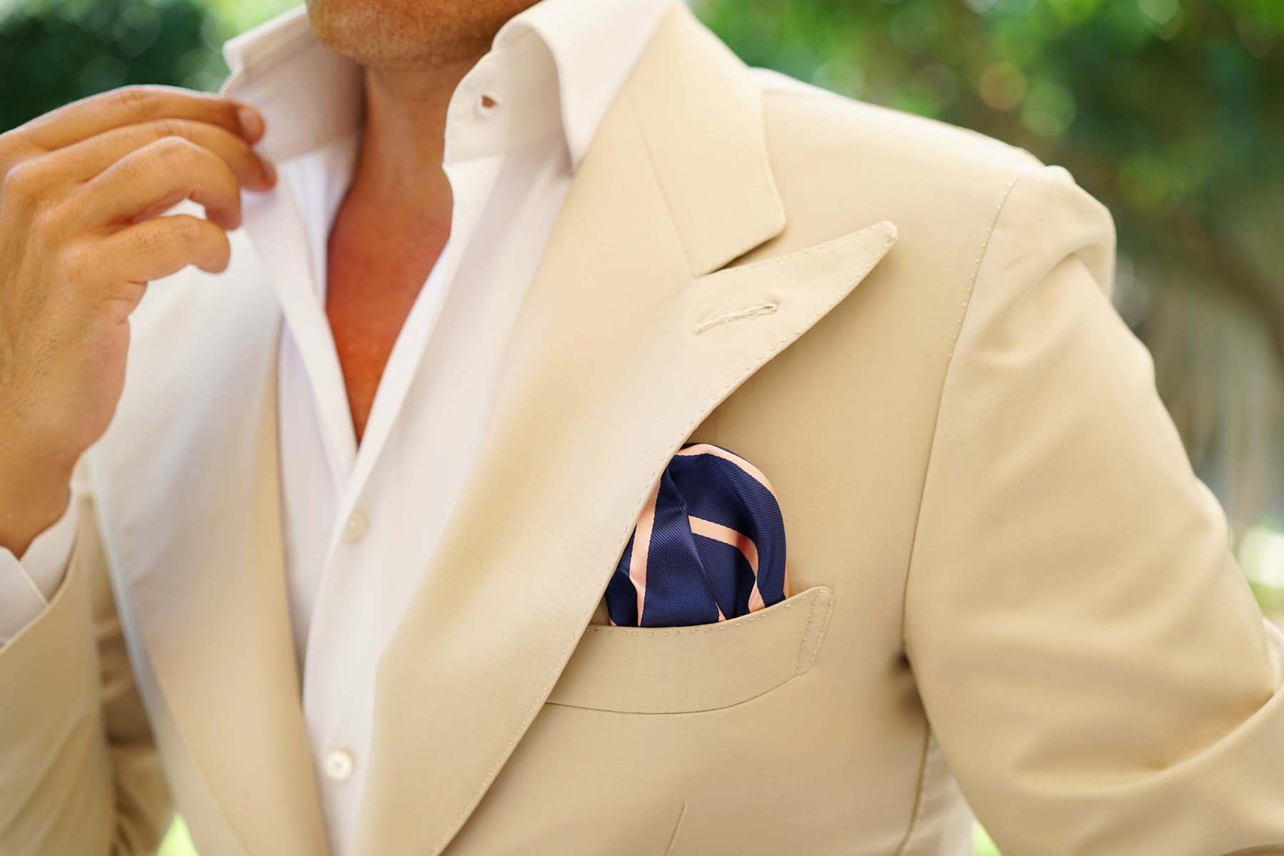 Navy Blue with Peach Stripes Pocket Square