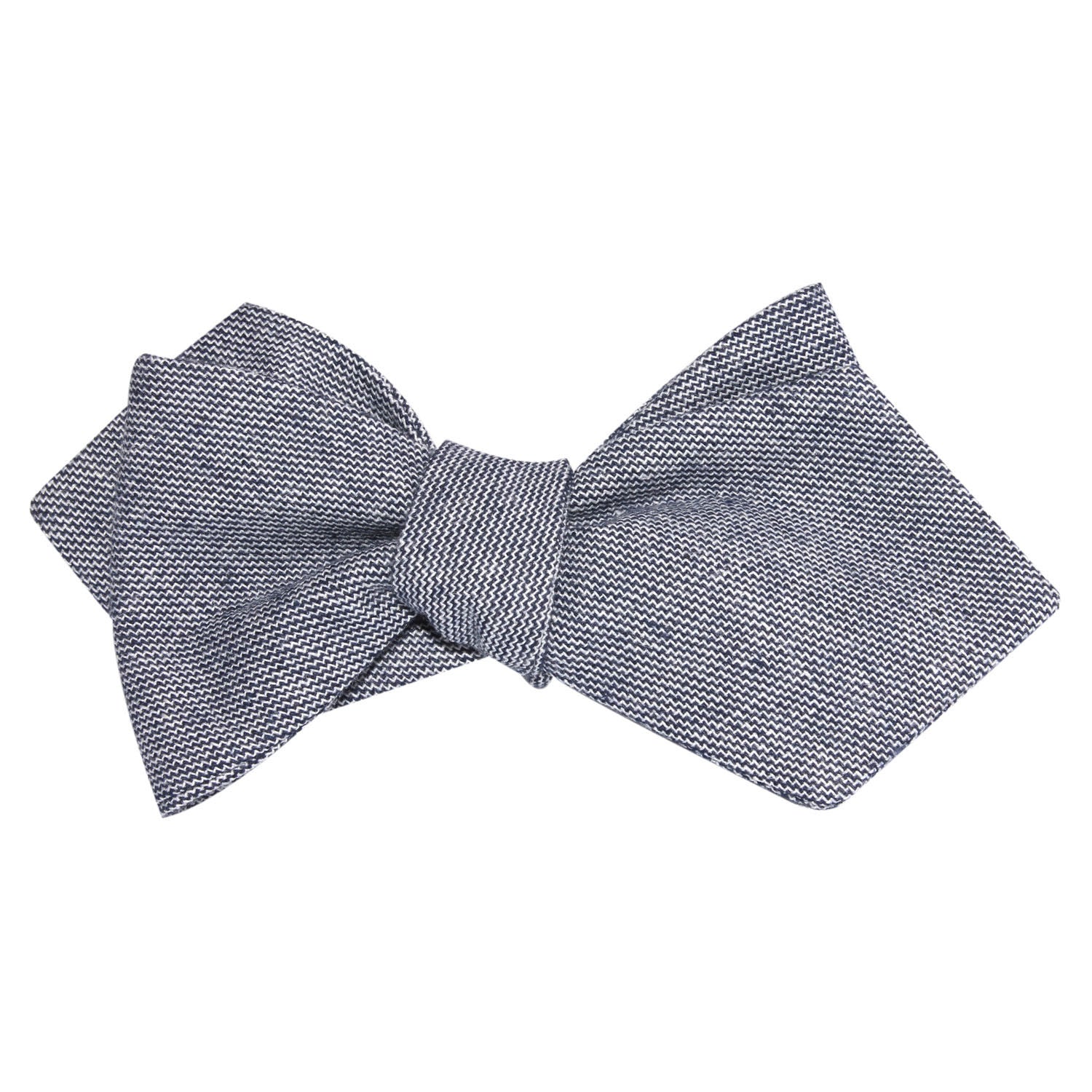 Navy Blue Zig Zag Linen Self Tie Diamond Tip Bow Tie