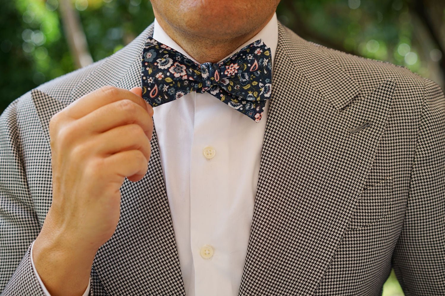 Mediterranean Midnight Blue Floral Self Bow Tie