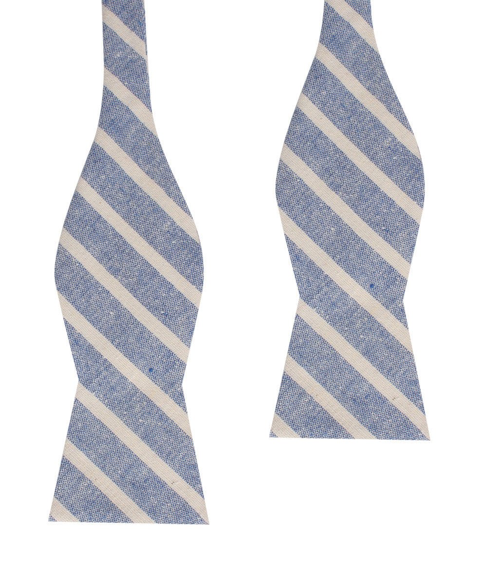 Blue Bodrum Linen Chalk Stripe Self Bow Tie