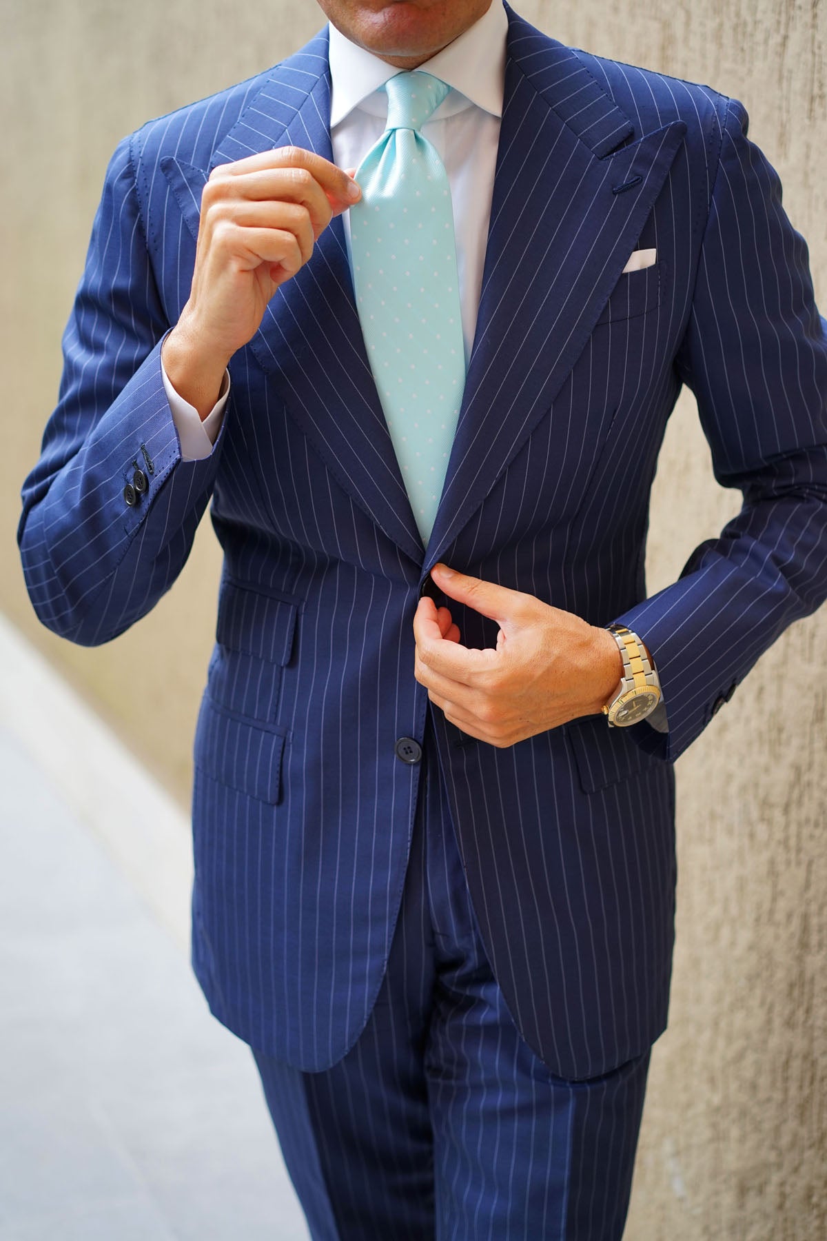 The OTAA Mint Blue with White Polka Dots Necktie