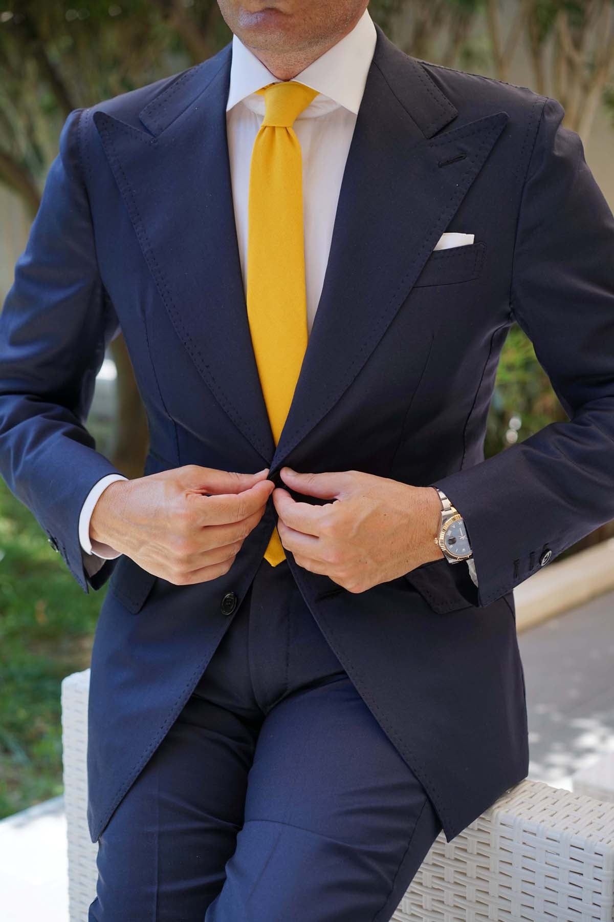 Sunflower Yellow Chevron Linen Skinny Tie