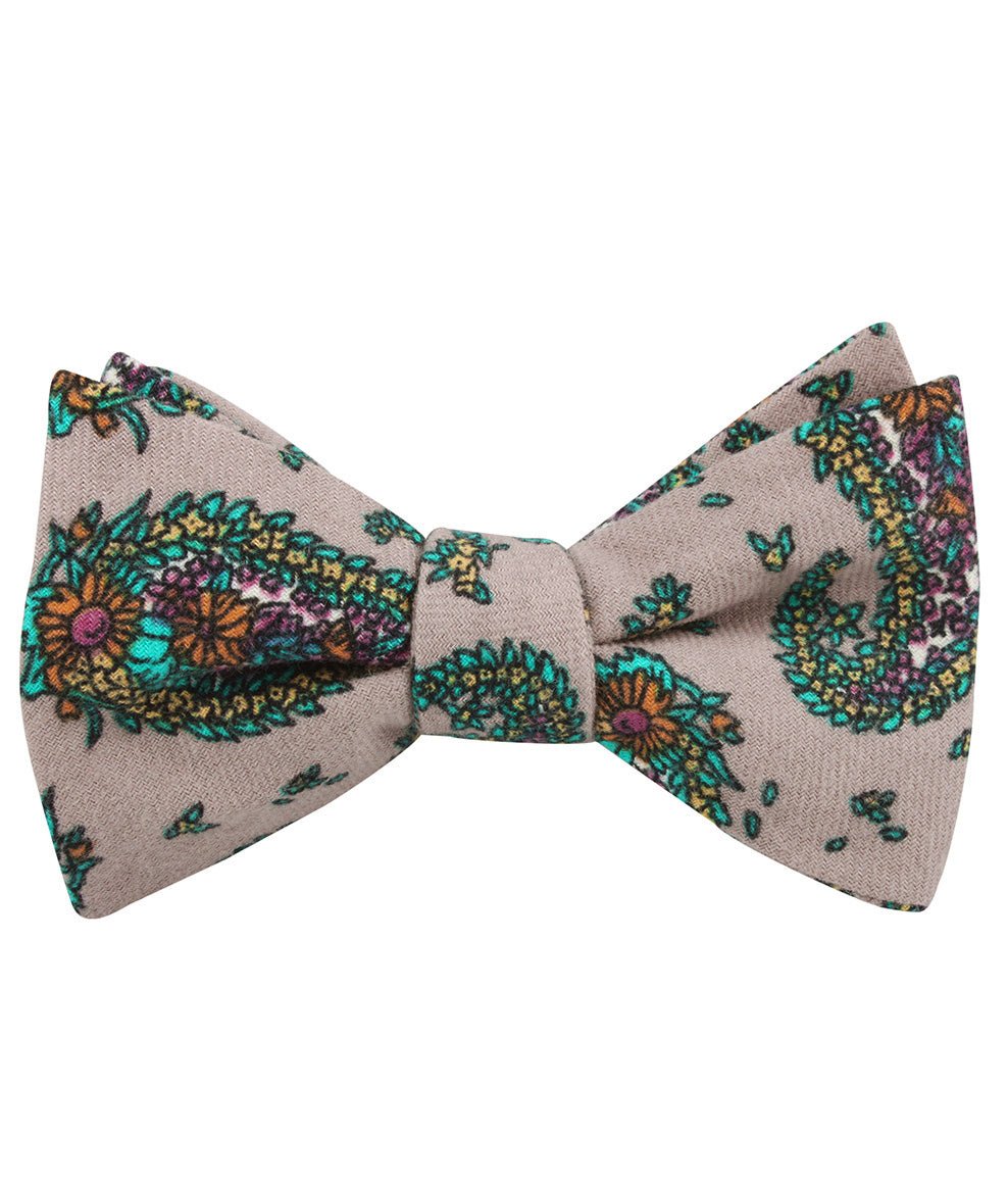 Bay of Kotor Light Brown Paisley Self Bow Tie