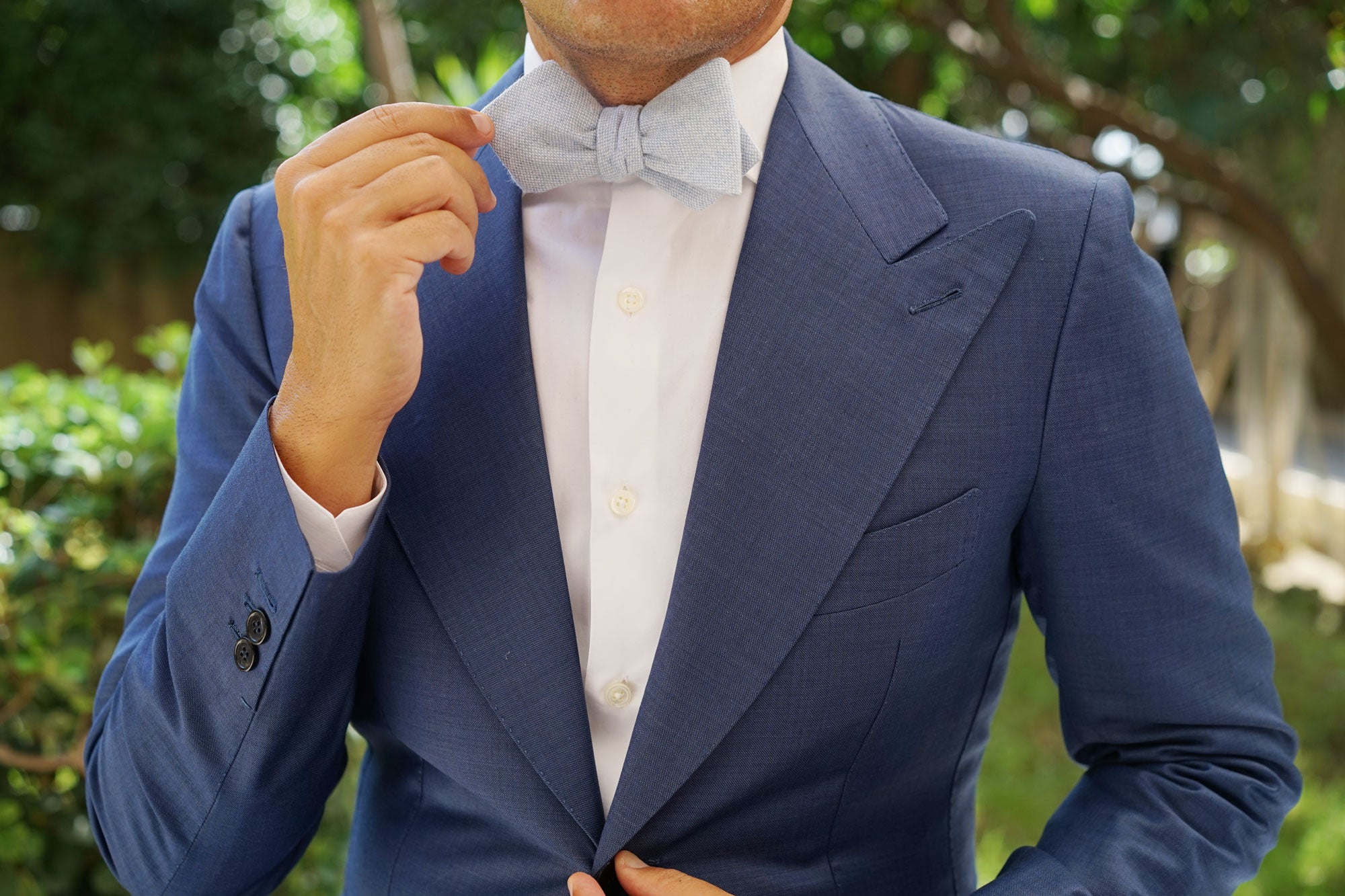 Sky Blue Donegal Linen Diamond Self Bow Tie