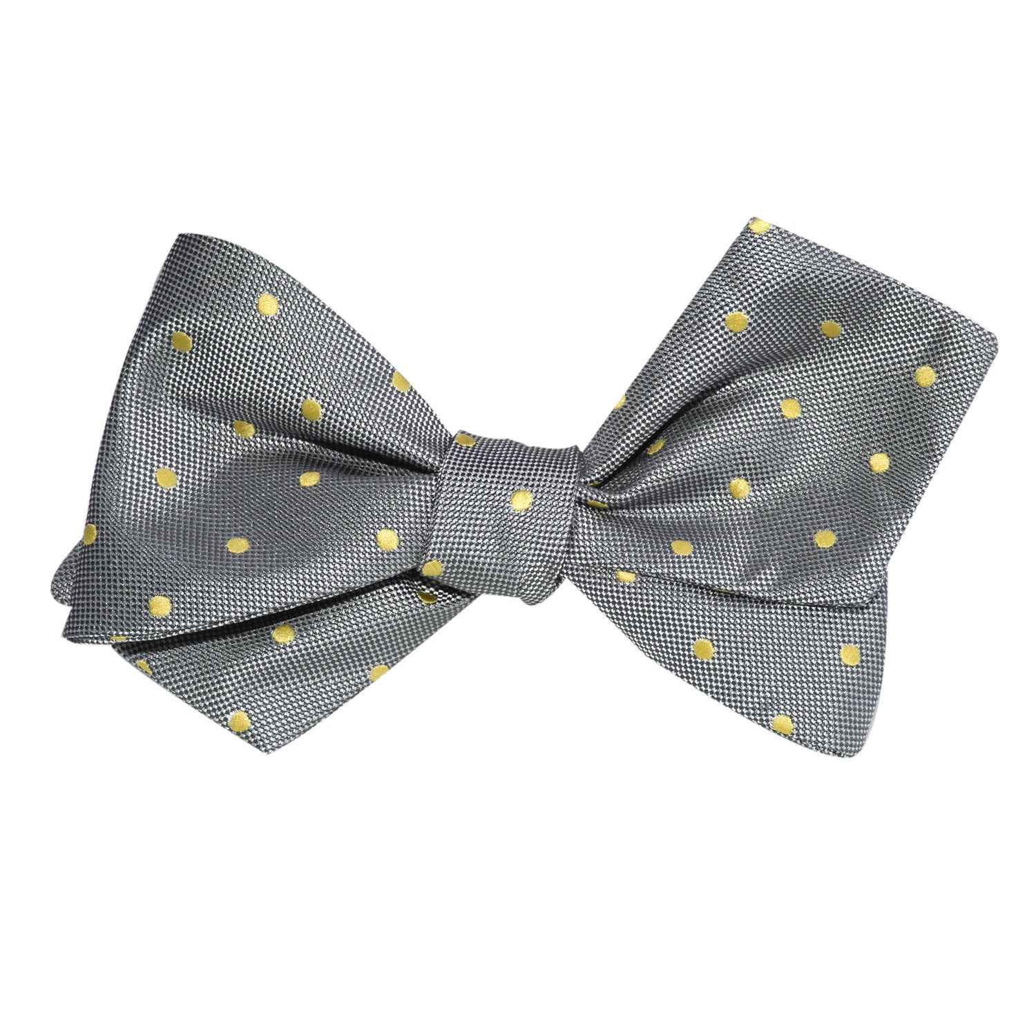 Grey with Yellow Polka Dots Self Tie Diamond Tip Bow Tie