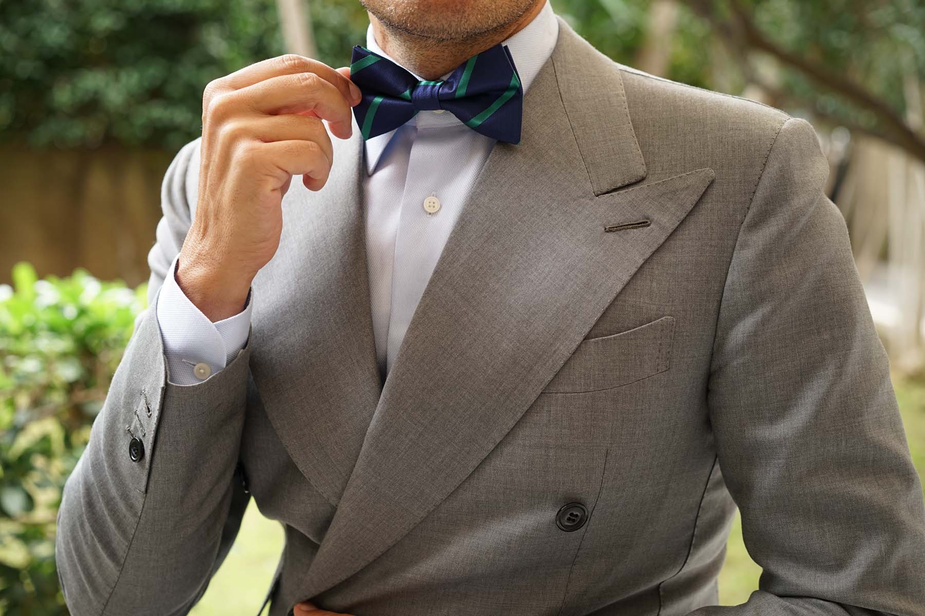 Navy Blue with Green Stripes Bow Tie