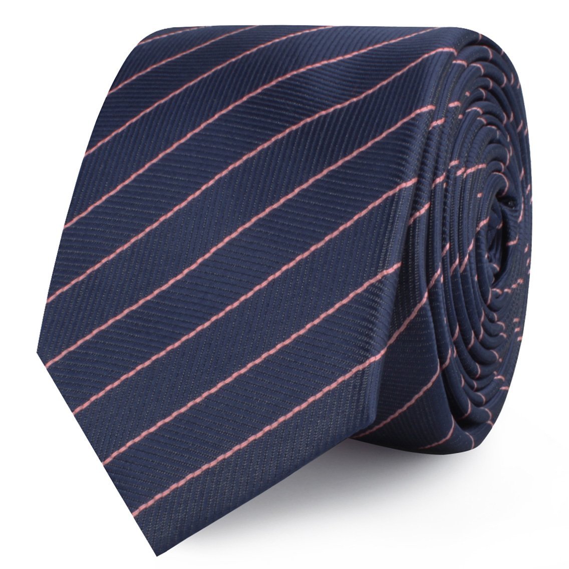 Pink Striped Navy Blue Herringbone Skinny Tie