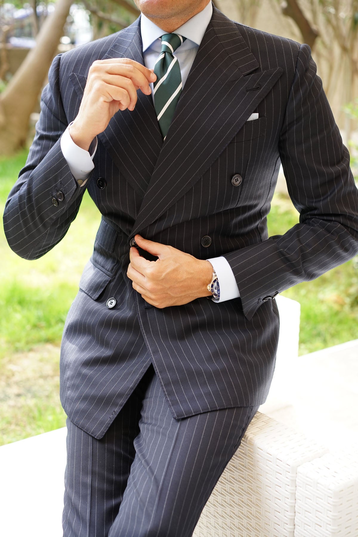 Forest Green Striped Skinny Tie