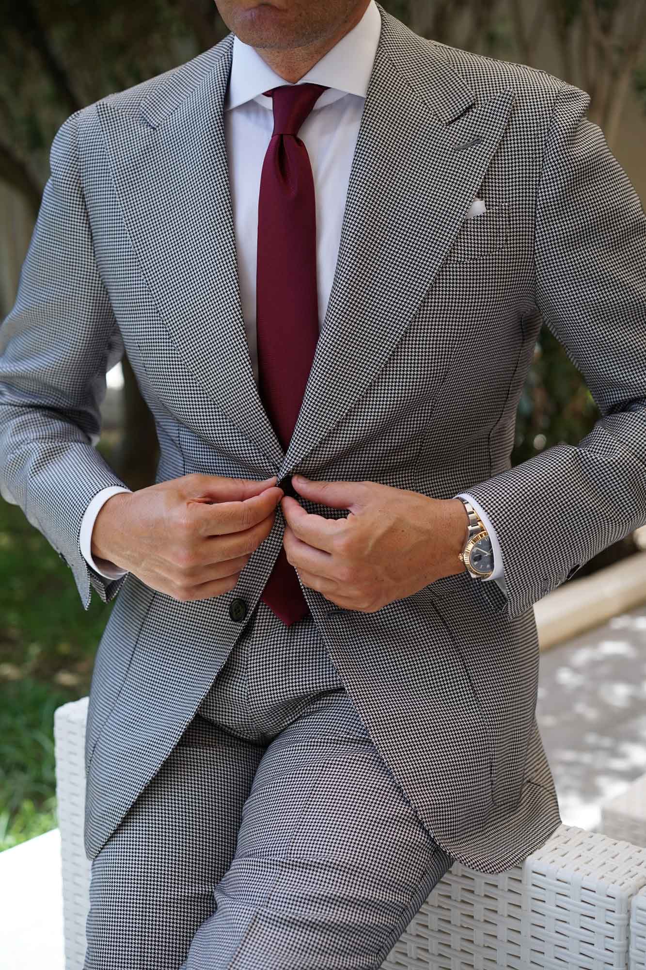 Burgundy Basket Weave Skinny Tie