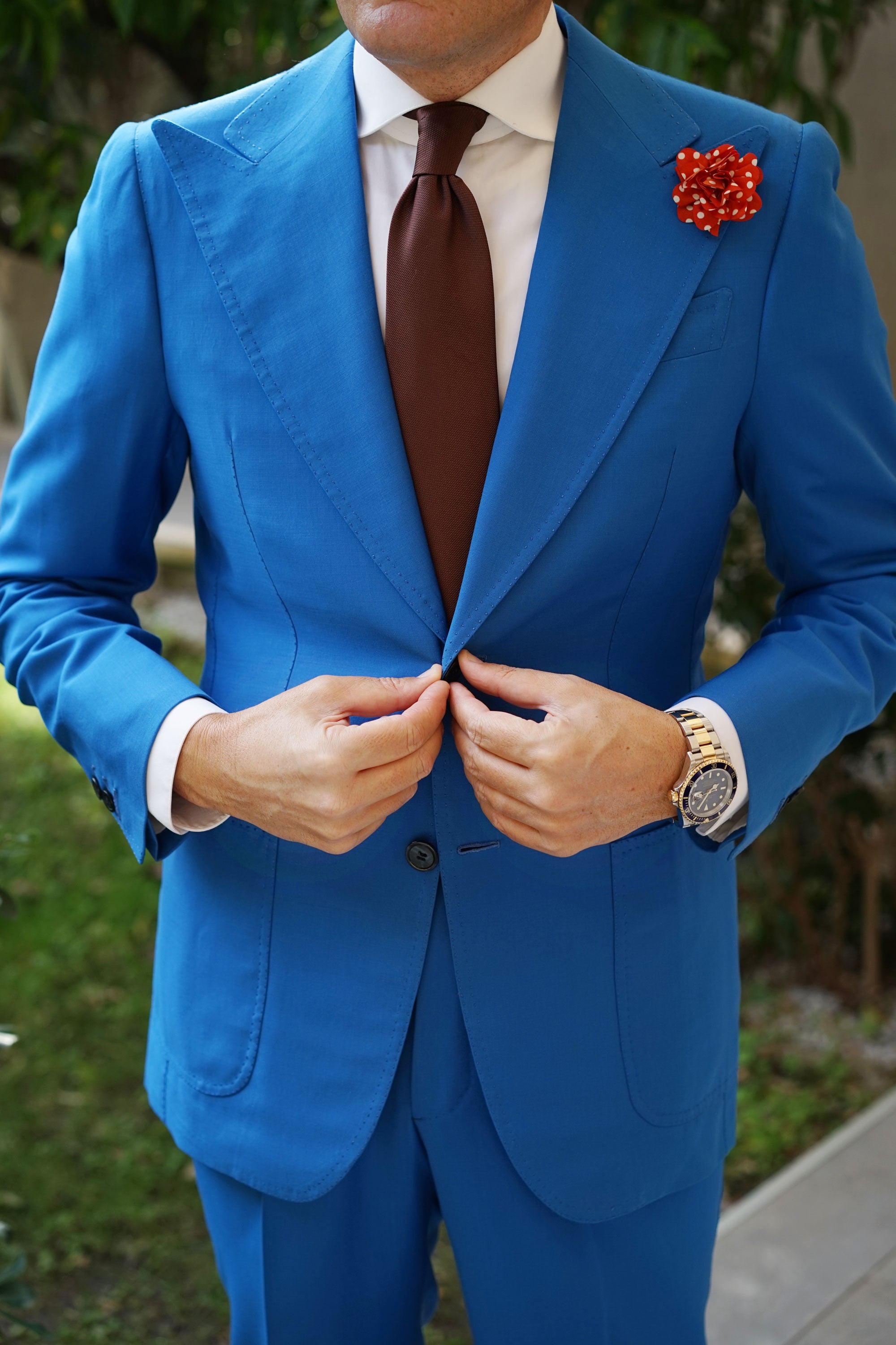 Arancione Orange Lapel Flower With White Polka Dots