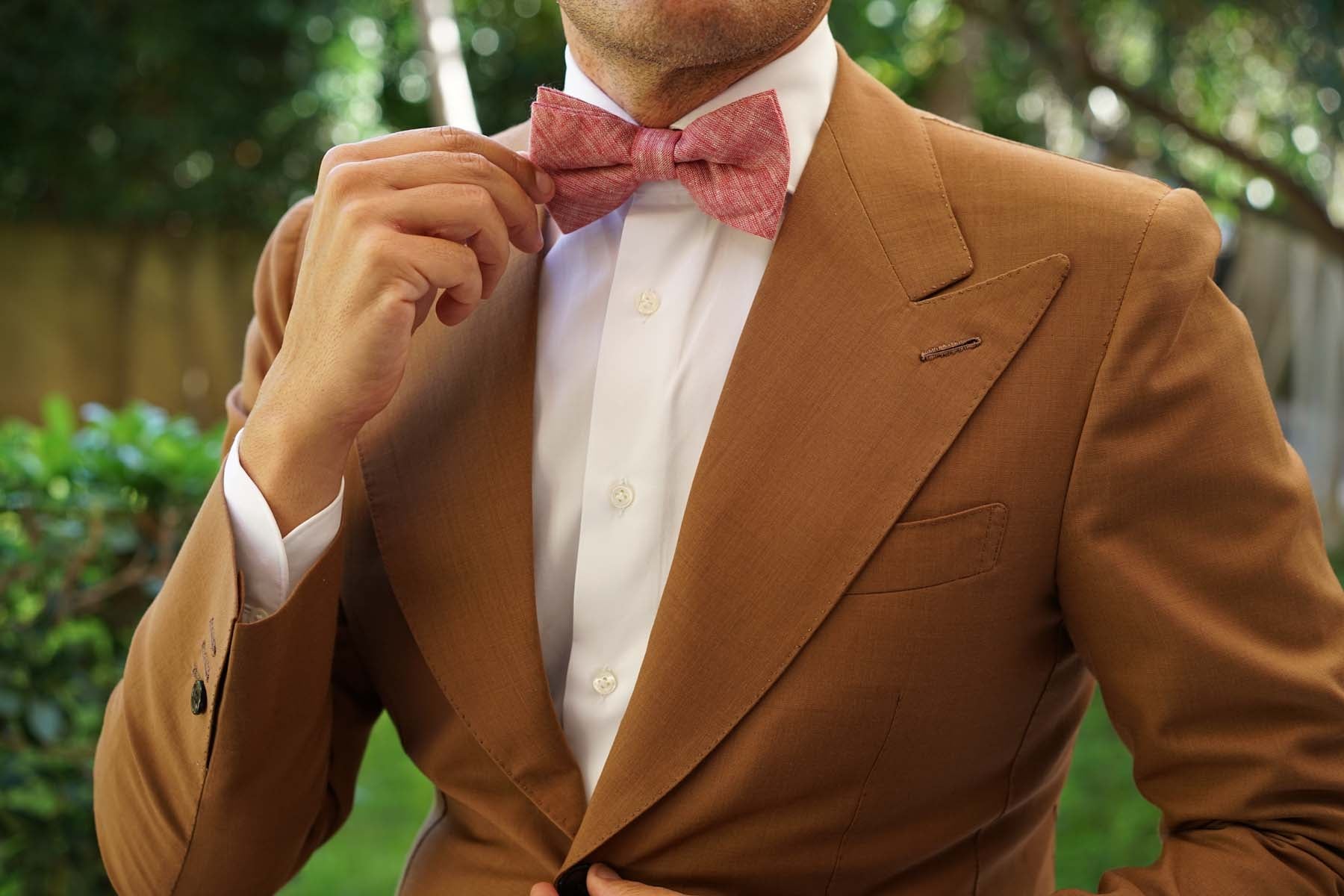 Light Red Chambray Linen Bow Tie