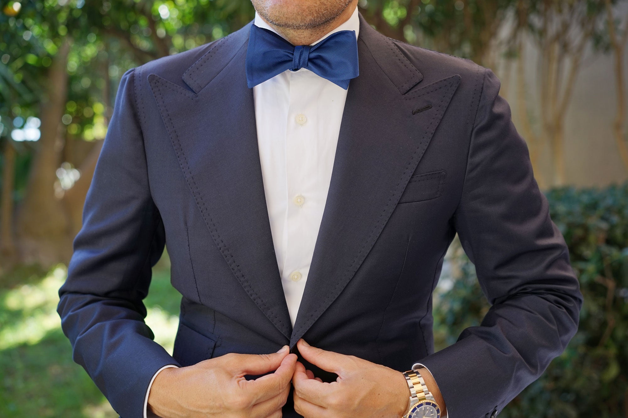 Ultramarine Classic Navy Blue Weave Self Bow Tie