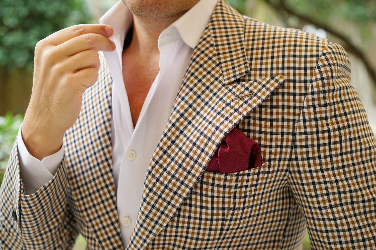 Metallic Maroon Oxford Weave Pocket Square