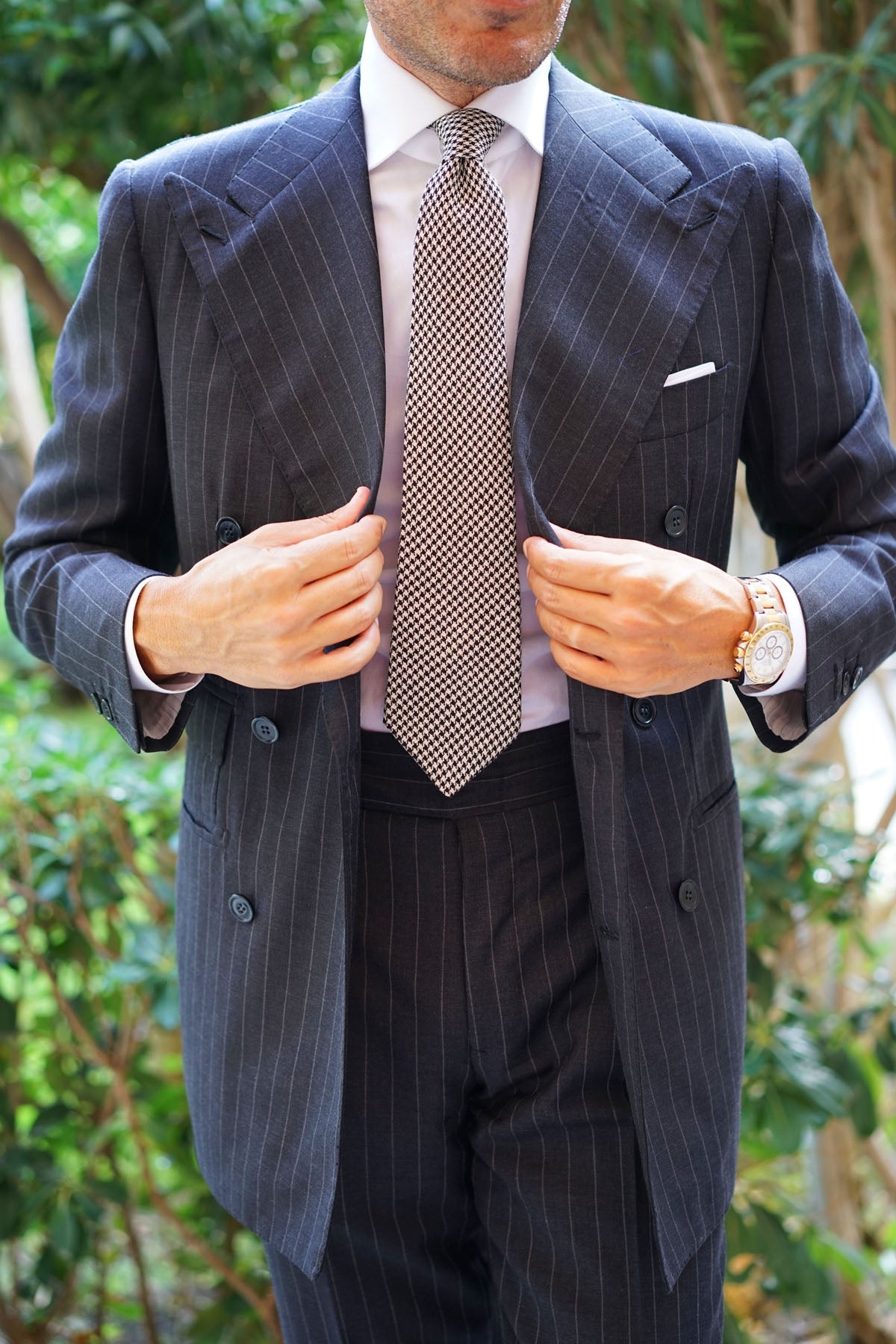 Black Houndstooth Spider Linen Tie