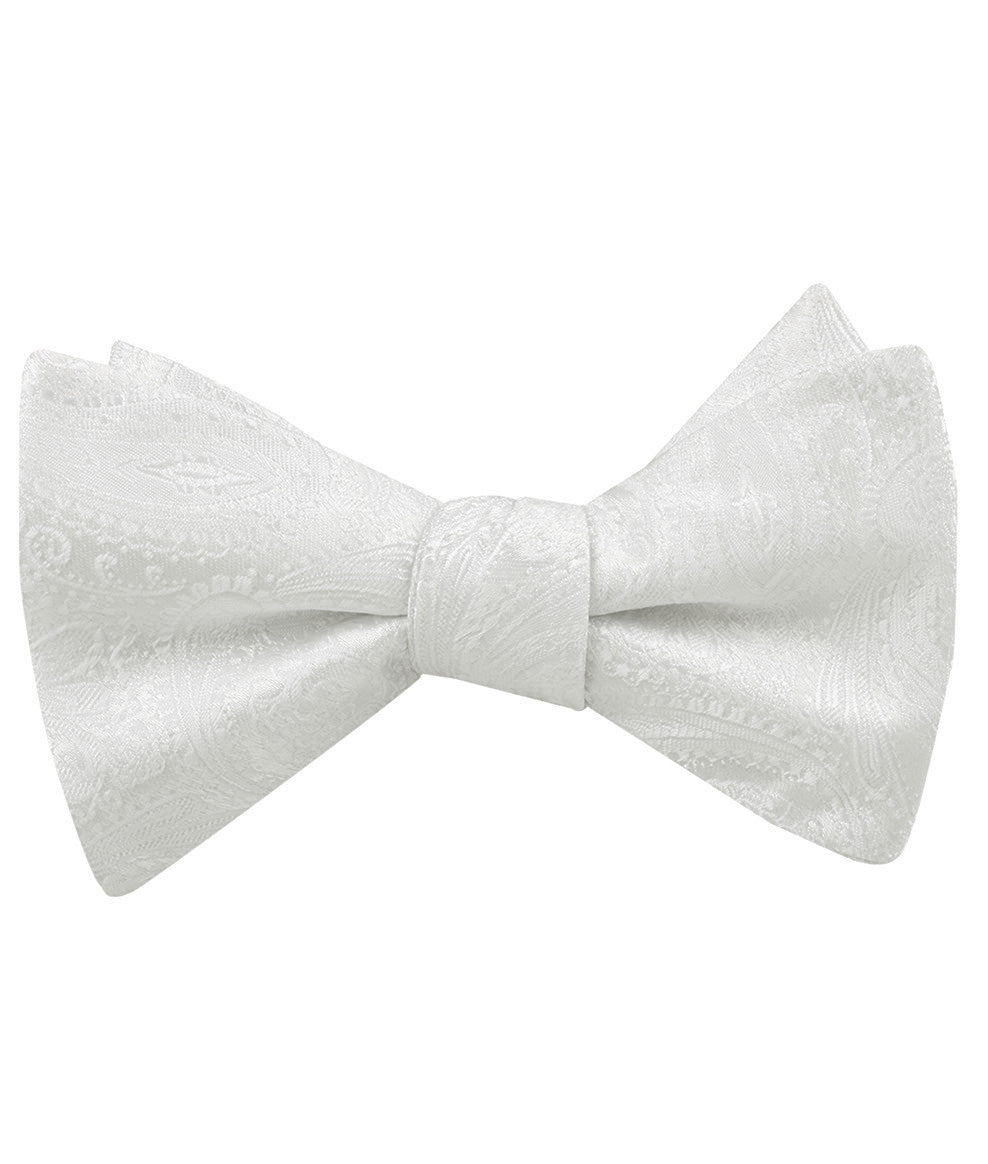 Diamond White Teardrop Paisley Self Bow Tie